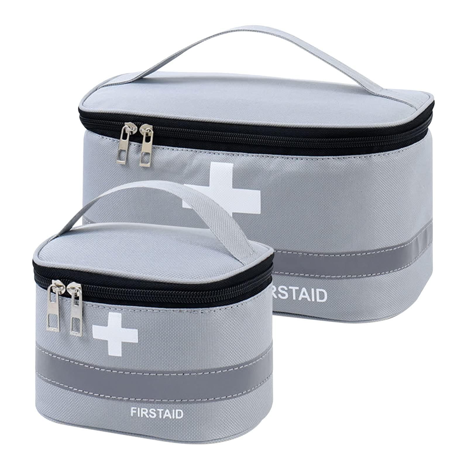 Azonee 2 Pcs Empty First Aid Bags with Small Medical Pouch, Insulated Survival Medicine Bag, Portable Medication Travel Carrying Case with Handle for Car Home Camping Office Workplace (Deep Grey)