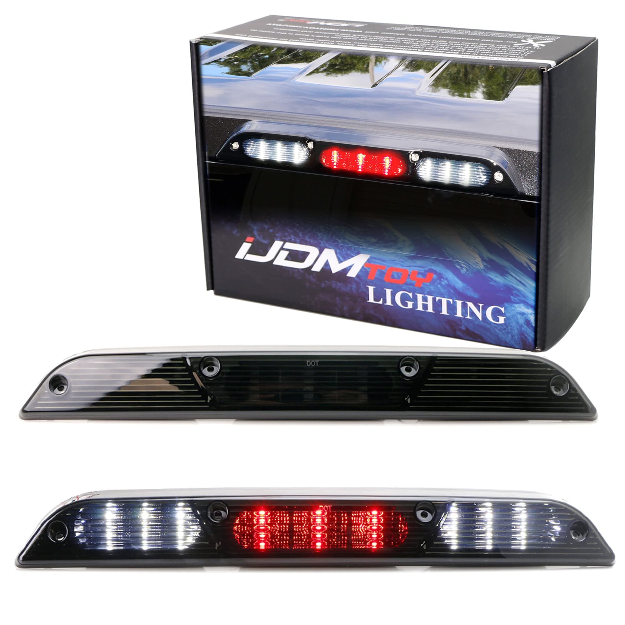 iJDMTOY Smoked Lens LED High Mount Third Brake/Stop Light Assembly For Ford F-150 (2015-2020), F-250/F-350 (2017-Up), Ranger (2019-Up)
