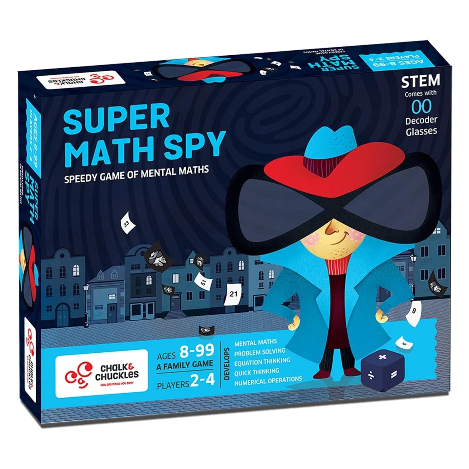Chalk & Chuckles Super Math Spy Board Game for Kids Ages 8-12 | Practice Multiplication, Division, Addition & Subtraction | STEM Math Toy for Boys & Girls | Educational Game for Classroom & Family Fun