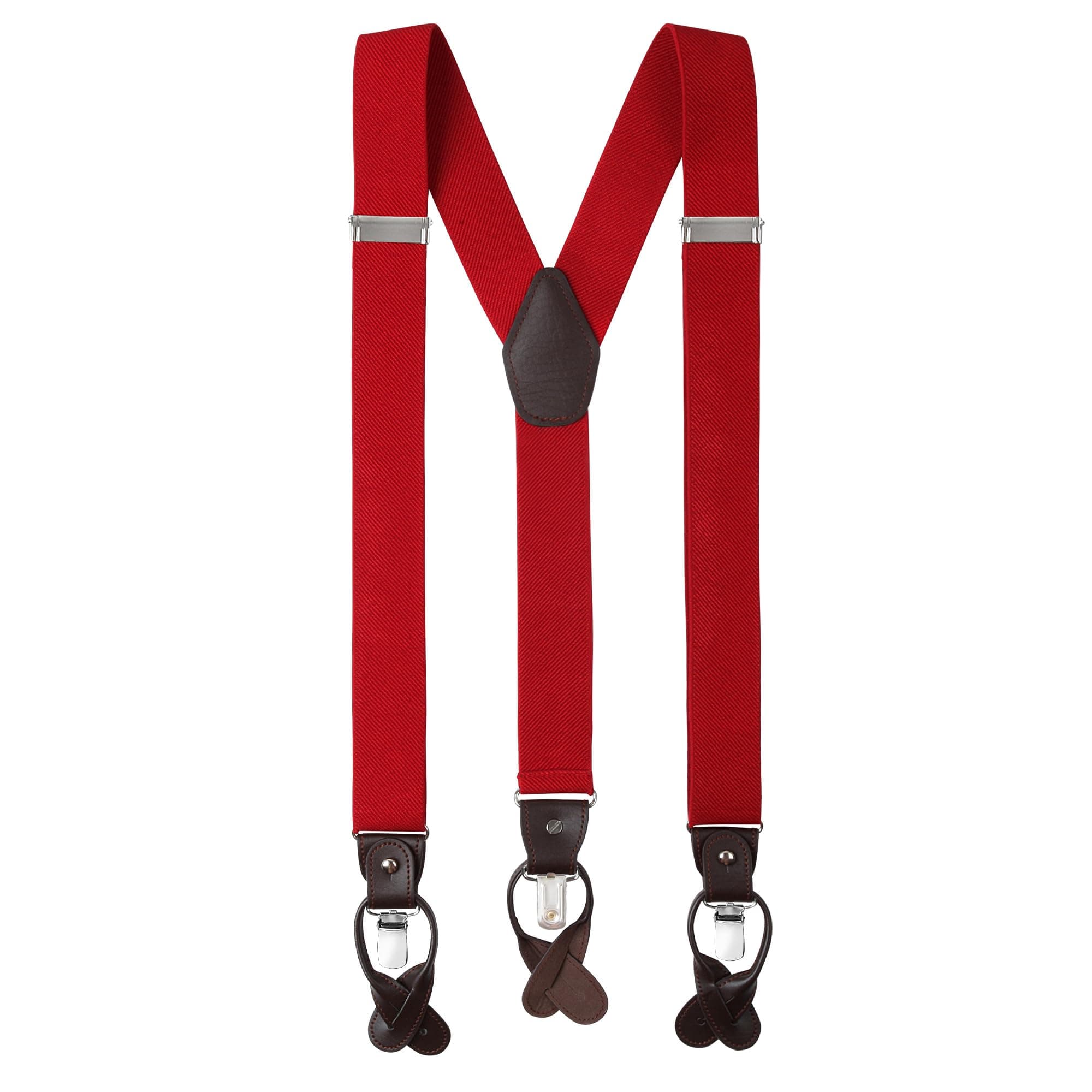 Jacob Alexander Men's Solid Elastic Y-Back Suspenders Braces Convertible Leather Ends Clips