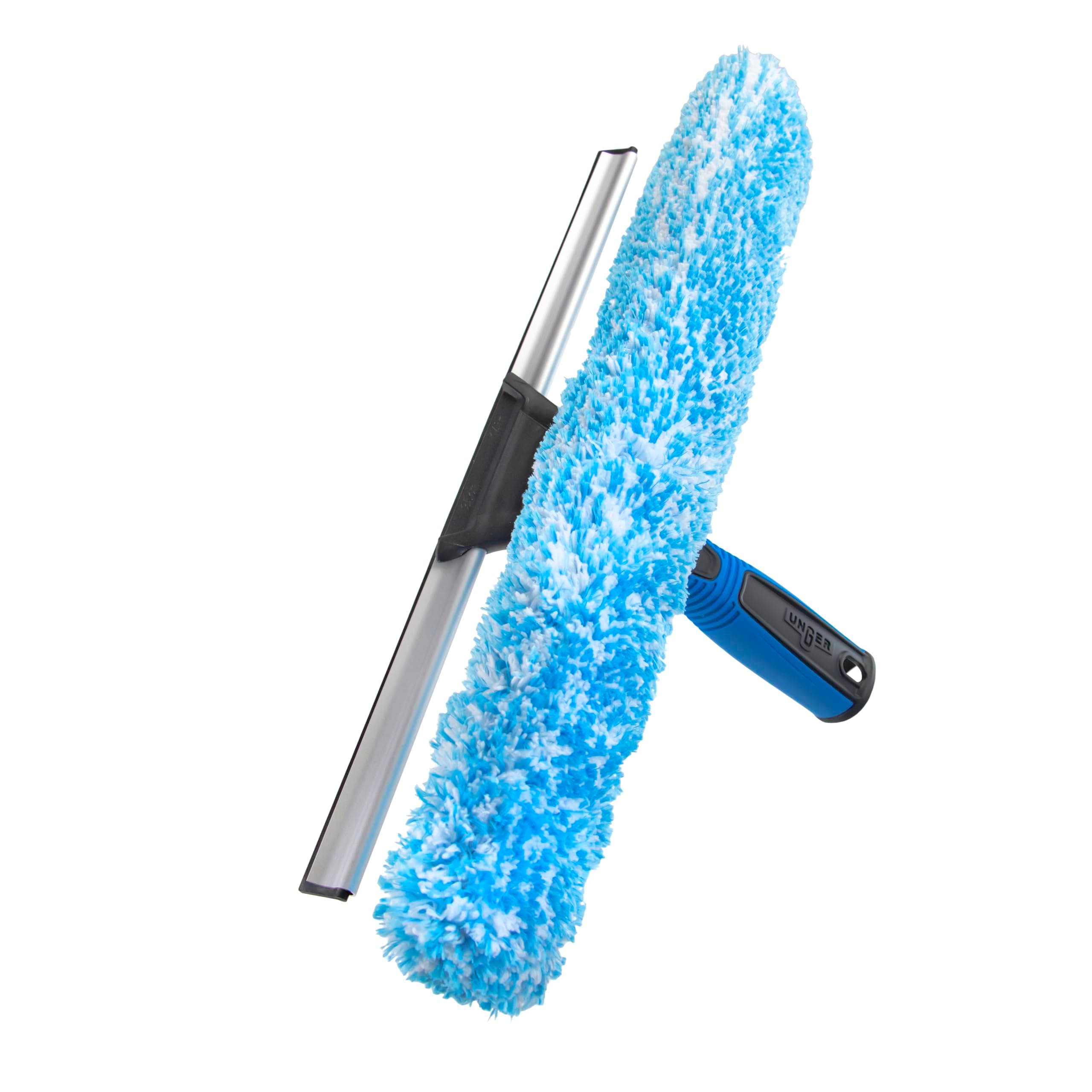 Professional Connect and Clean 2-in-1 Squeegee and Scrubber, 14” Window Cleaning Tool, Essential Glass Cleaner for Commercial and Residential Use, Reusable Microfiber Sleeve, Streak-Free Results