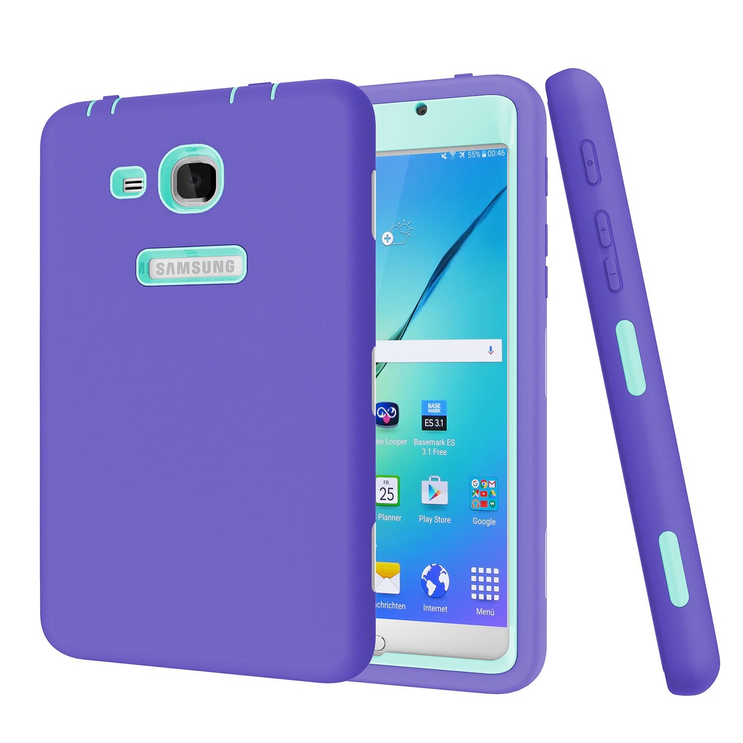 BAUBEY Case for Samsung Tab A6 7.0 2016 SM-T280 T285, Hybrid Heavy Duty Shockproof Impact Resist Hard Rubber Protective Case Cover for Samsung Galaxy Tab A6 7.0 2016 SM-T280 SM-T285 (Purple/Aqua)