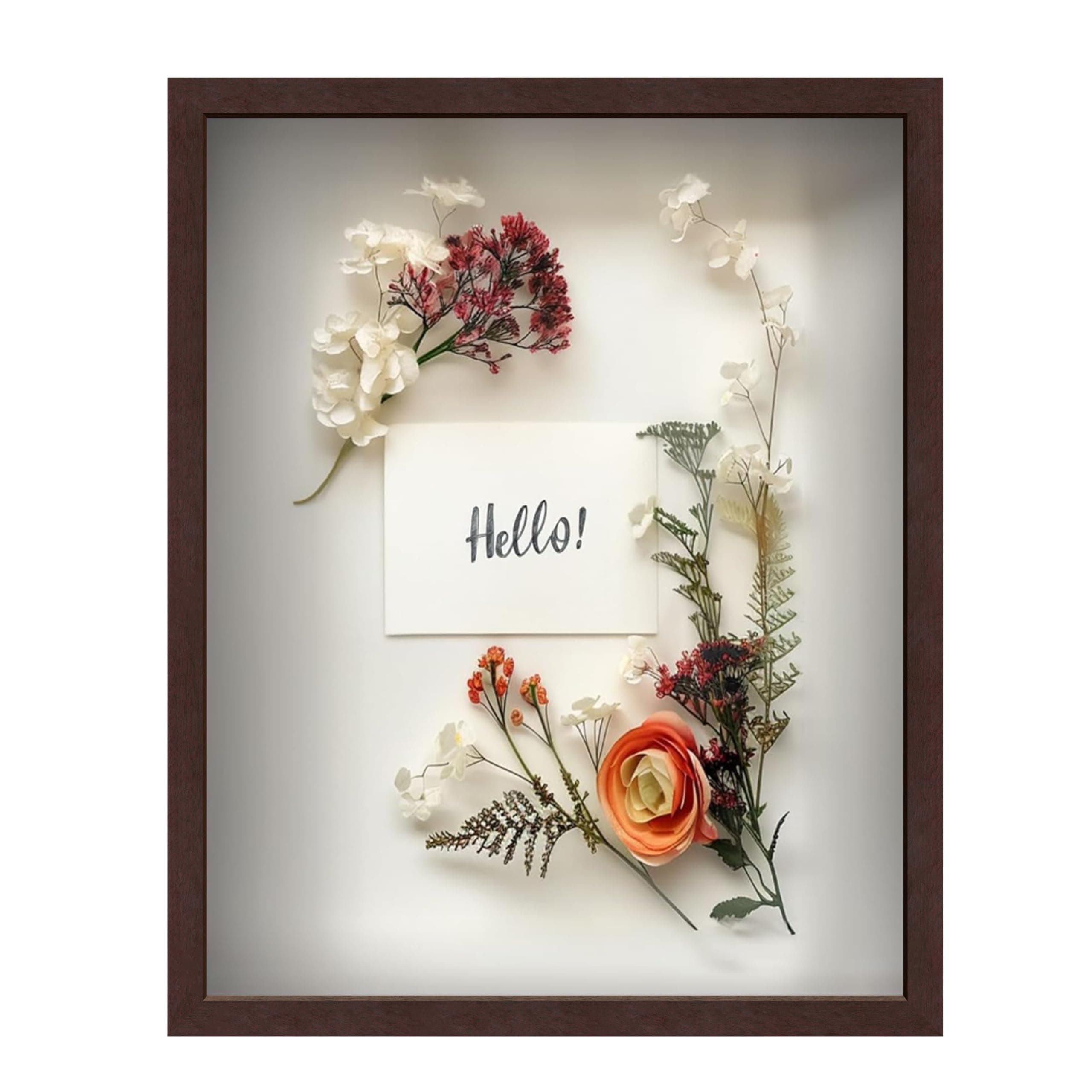 FrameWorks 16" x 20" Original Mahogany Wooden Shadow Box Frame – Soft Felt Back, Tempered Glass, and Included Elegant White Ball Push Pins