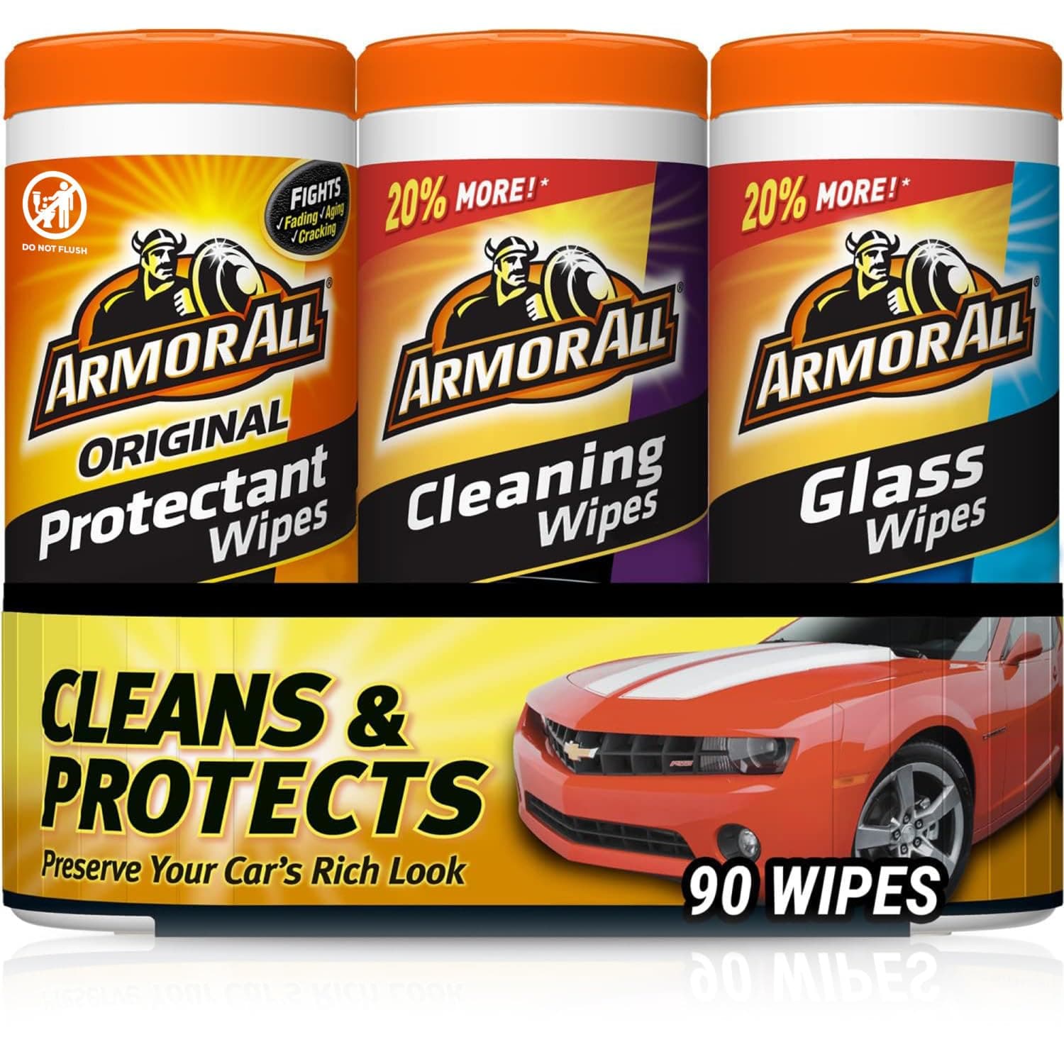 The Armor All Car Wipes Multi-Pack cleans the interior and exterior of your vehicle. Armor All Protective Wipes, Glass Wipes, Cleaning Wipes, 3 Pack, 30 Each