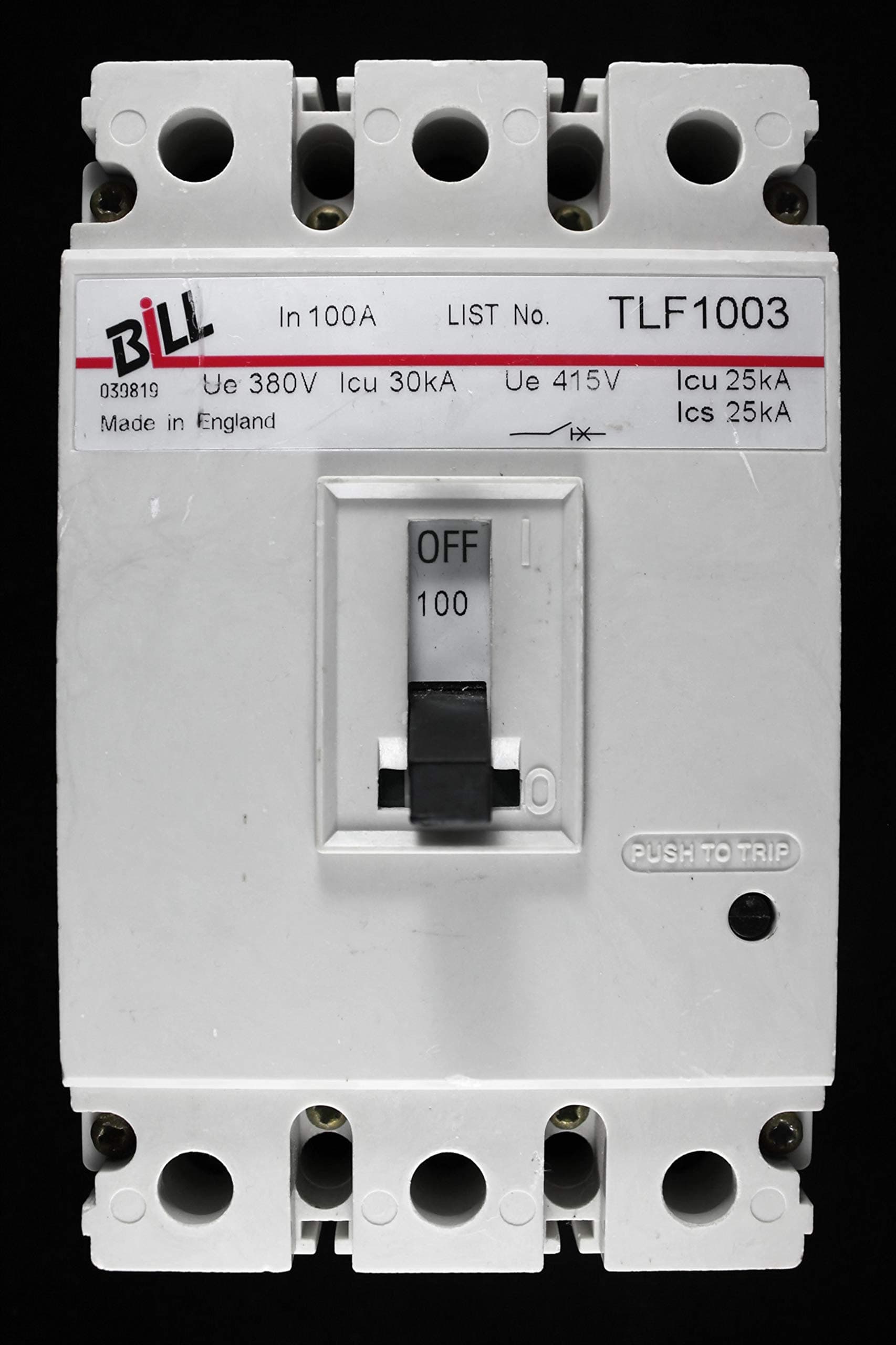 Bill 100 AMP 25kA TRIPLE POLE MCCB TLF1003