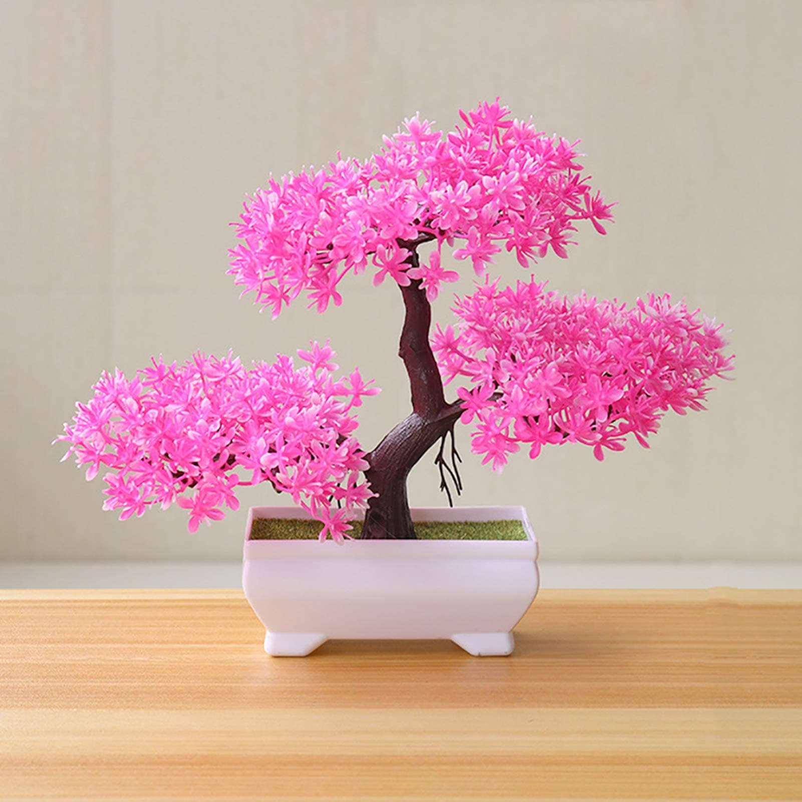 Gemini_mall Artificial Bonsai Cedar, Welcoming Pine Emulate Bonsai Simulation Decorative Artificial Flowers Fake Green Pot Plants Ornaments Home Decor Pink