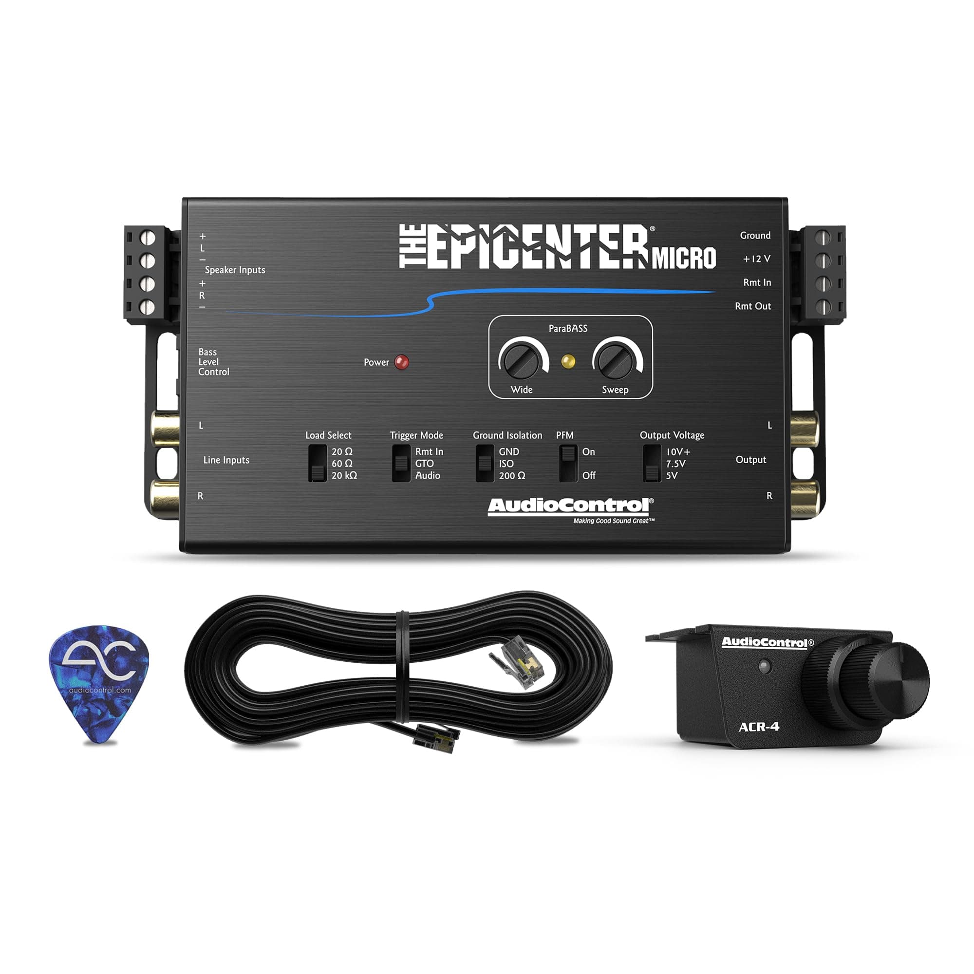 AudioControl The EPICENTER Micro Bass Restoration Processor & Line Output Converter, Compact Car Audio Bass Booster Enhancer, Line Level & Speaker Level Inputs, Includes Dash Mount Remote Control Knob
