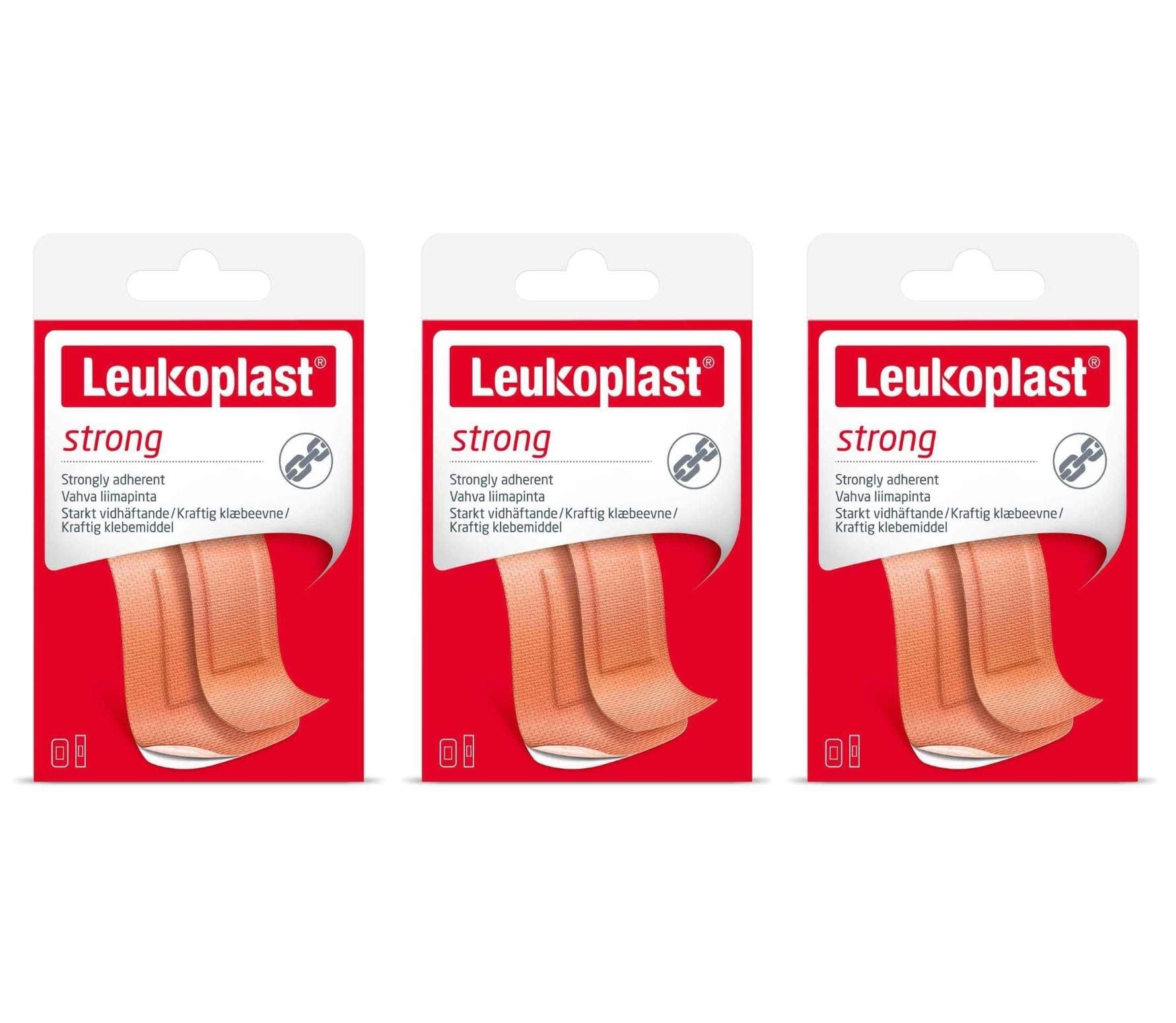 Leukoplast Strong First Aid Plaster Strips - Sterile Highly Absorbent, Low Adherent Fabric Wound Dressings with Breathable Soft Padded Design - 20 PCs (x3 Pack)