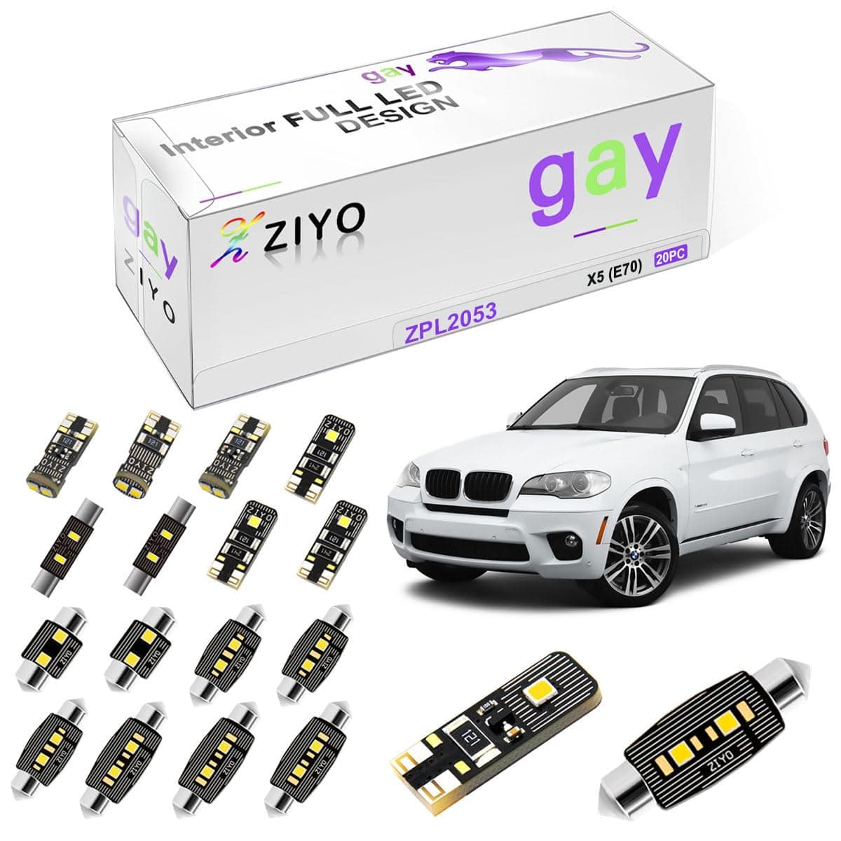 ZIYO LED Interior Light Kit Replacement for BMW X5 1999-2013, 6000K Xenon White Dome Light Bulbs Upgrade Error Free (BMW E70 2006-2013 (20 Bulbs))