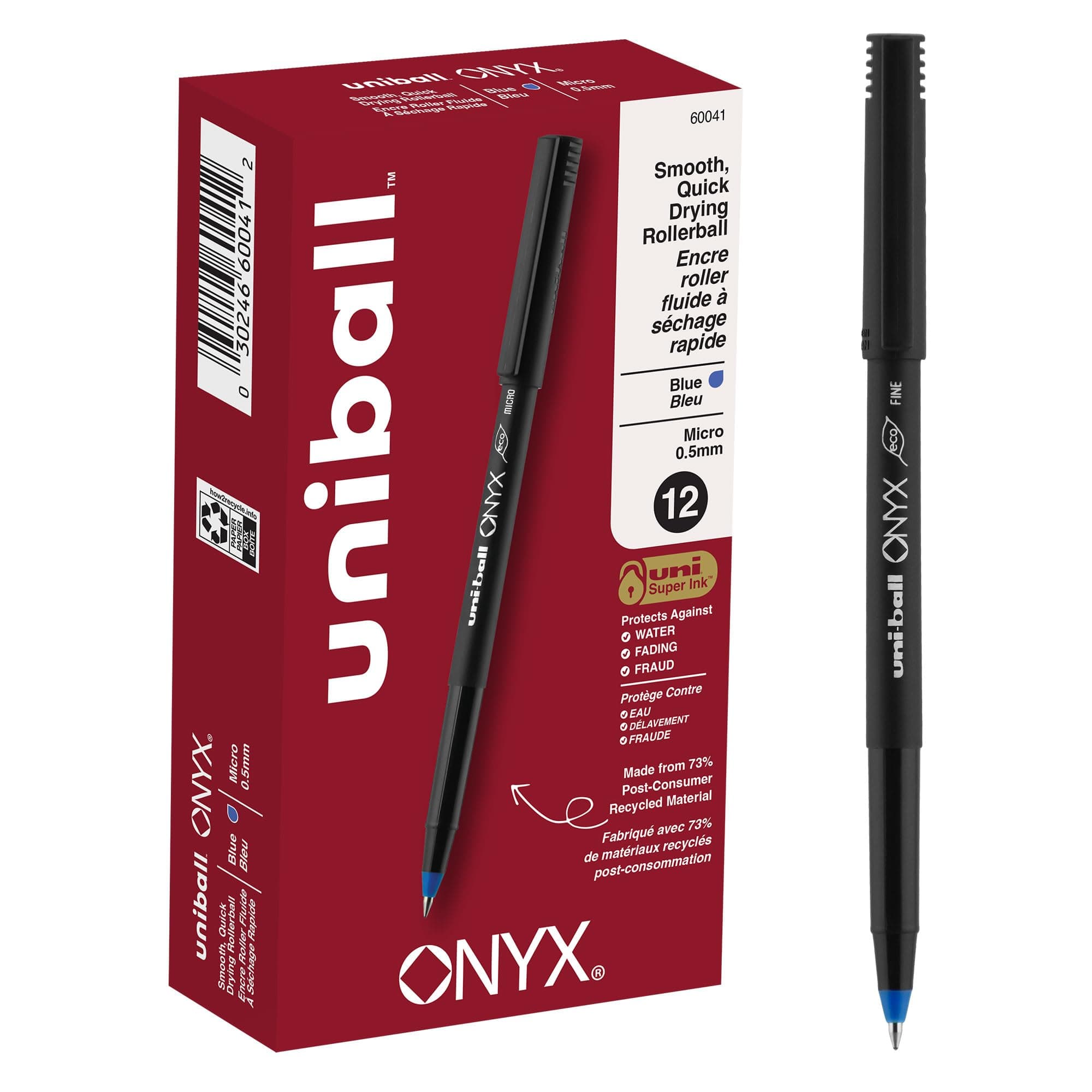 Uniball Onyx Rollerball Stick Pen 12 Pack, 0.5mm Micro Blue Pens, Gel Ink Pens | Office Supplies, Pens, Ballpoint Pen, Colored Pens, Gel Pens, Fine Point, Smooth Writing Pens