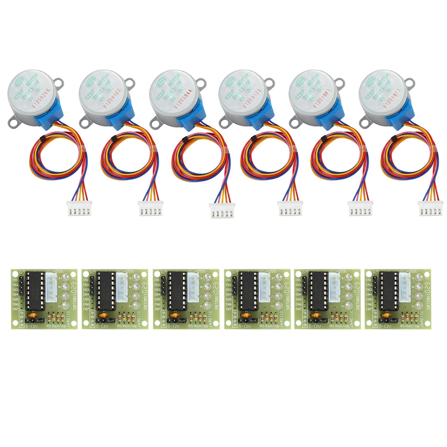 Gazeer 6 Sets Stepper Motor 28Byj-48 5V Dc 4-Phase 5-Wire + Uln2003 Driver Board