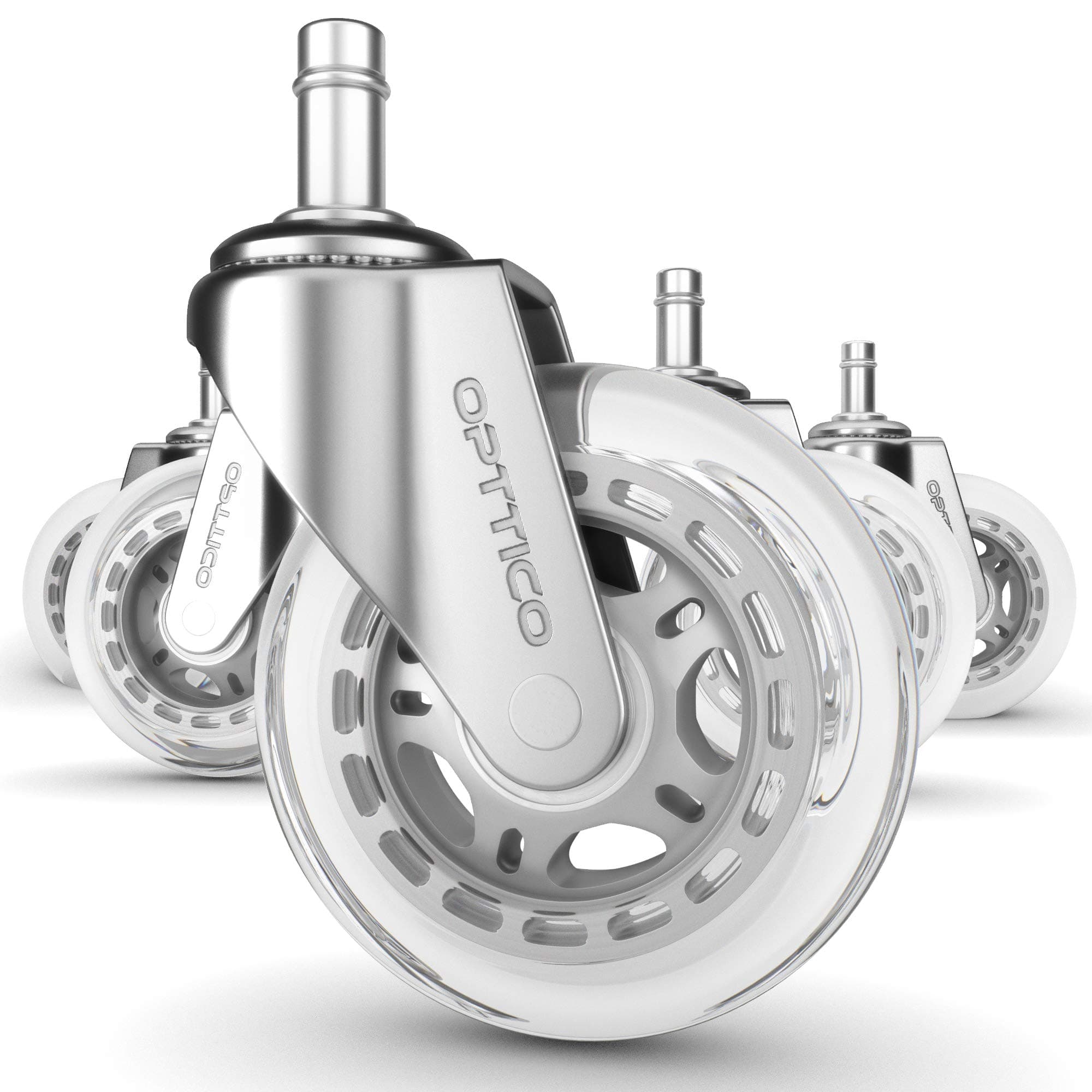 Office Chair Caster Wheels Replacement Set - 3" Heavy Duty Desk Chair Rollers for Hardwood Floors - 650 lbs Load Capacity, 5 Pack (Silver/Clear Wheel)
