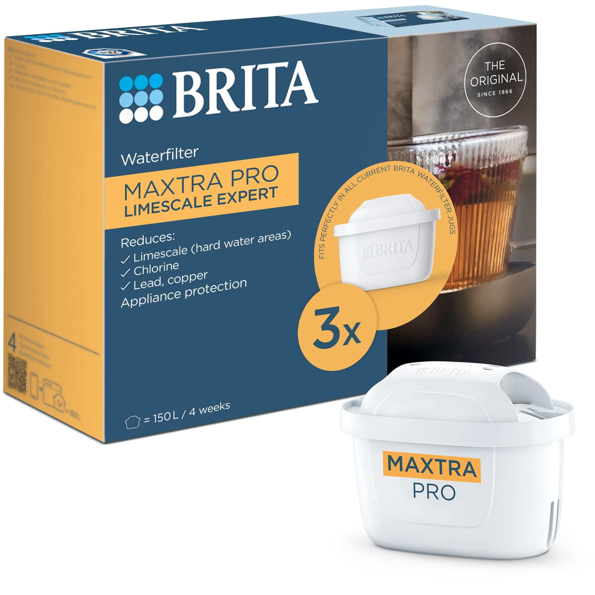 BRITA MAXTRA PRO Limescale Expert Water Filter Cartridge 3 Pack - Original BRITA Refill for Ultimate Appliance Protection, reducing impurities, Chlorine and Metals