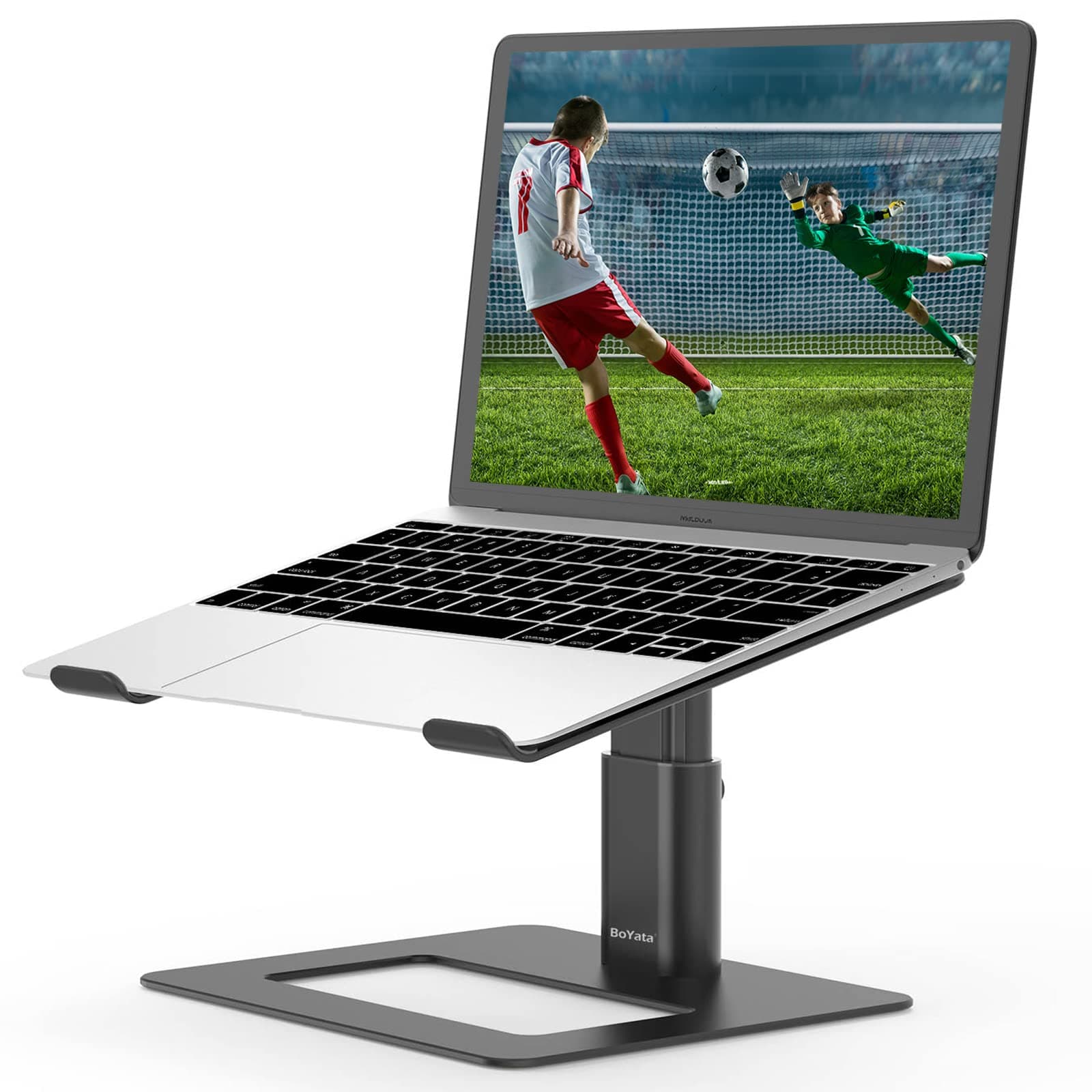 BoYata Laptop Stand, Height Adjustable Ventilated Laptop Holder, Ergonomic Notebook Stand, Laptop Riser Compatible with 10-17'' Laptops-Black