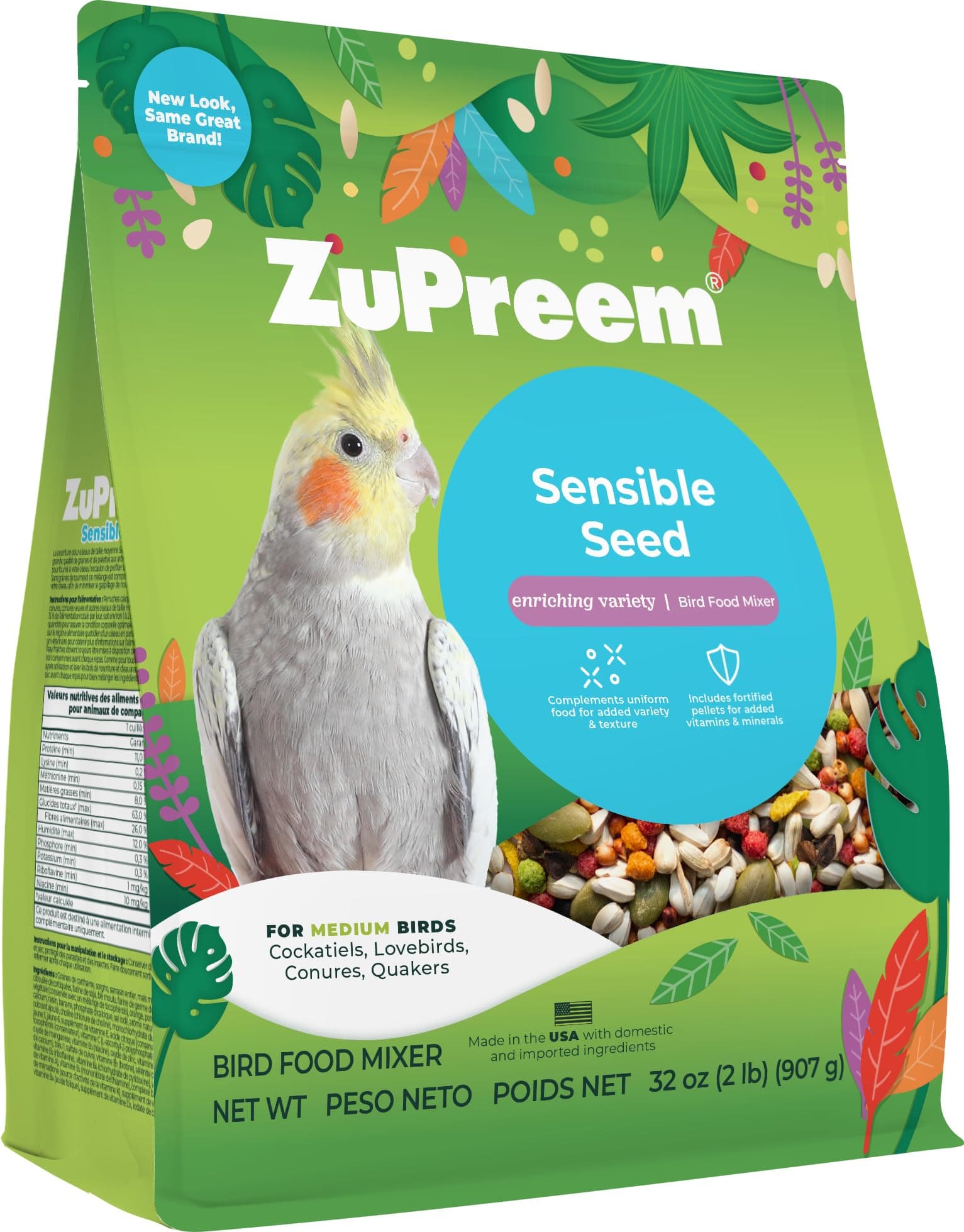 Zupreem Sensible Seed Bird Food For Medium Birds, 2 Pound Bag