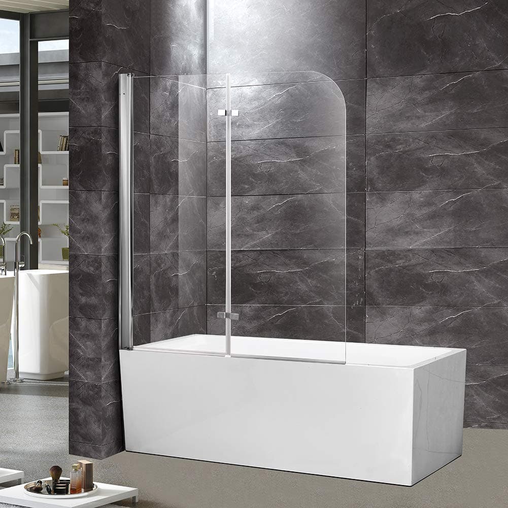 Frameless Bi-Fold Tub Door, 48" Width x 58"Height,1/4" (6 mm) Clear Tempered Glass, Chrome Finish