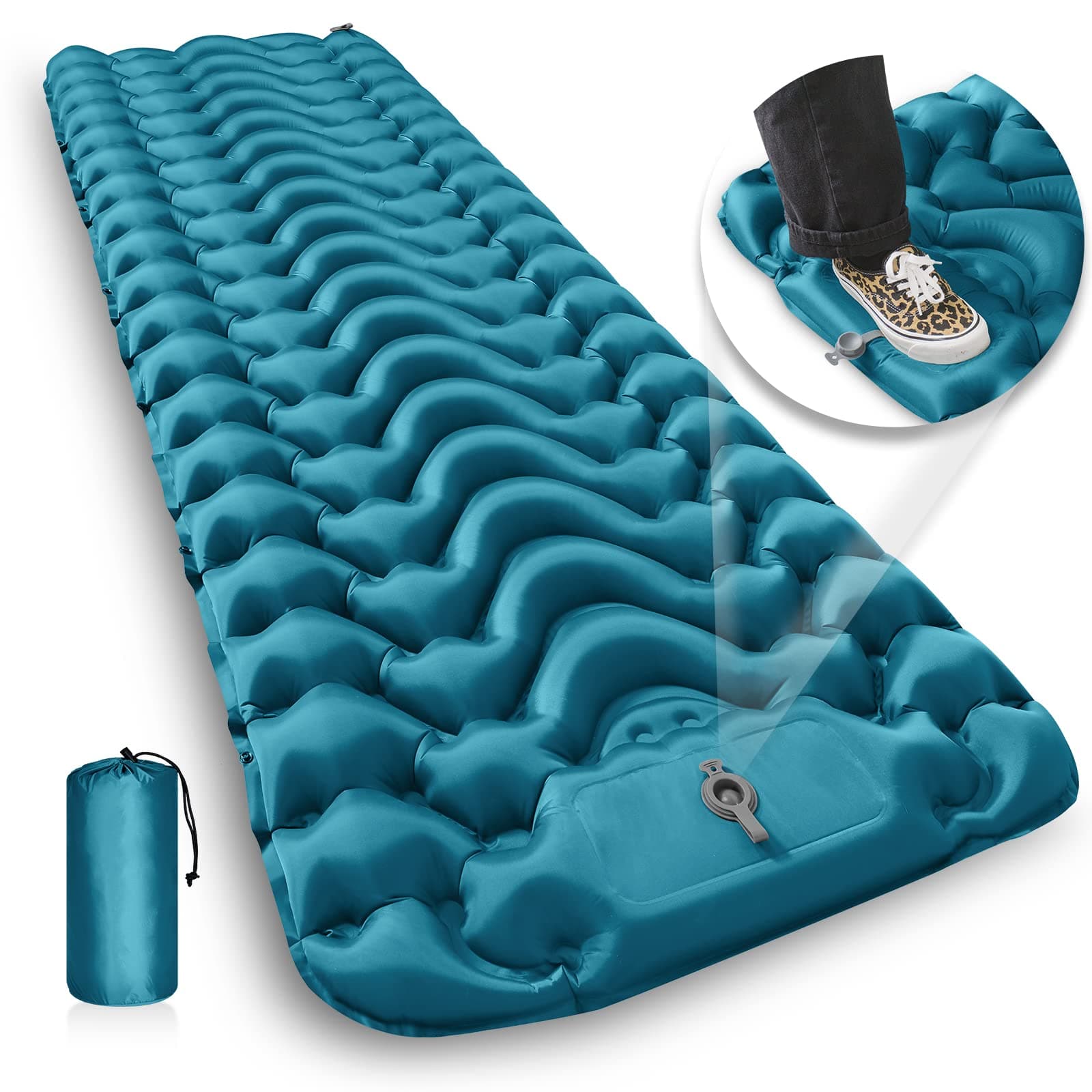 MEETPEAK Sleeping Pad for Camping, Inflatable Camping Mat with Built-in Foot Press Pump, Sleep Comfort Camping Mattress for Backpacking, Hiking, Traveling, Compact & Lightweight Sleeping Mat