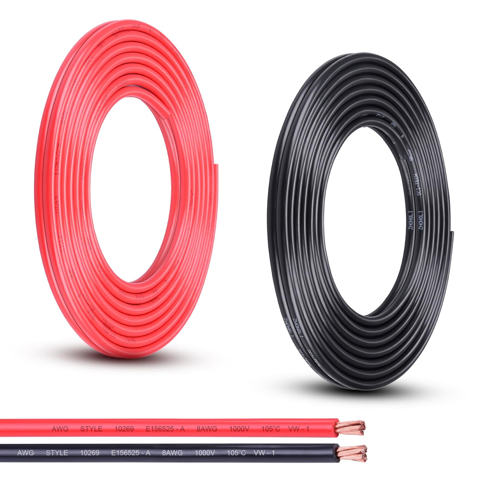 8 Gauge Wire, 20FT Red and Black Stranded Oxygen-Free Copper Wire, Flexible 8 AWG Copper Wire for Automotive Boat Marine Solar Panel LED Lights (8AWG, 20FT)