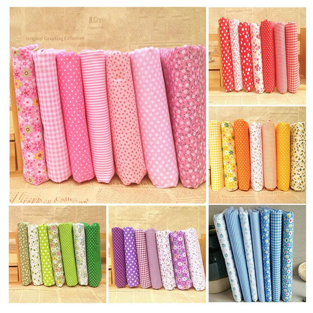 7Pcs Assorted Fat Quarter Bundle Quilt Quilting Cotton Fabric Sewing DIY Set
