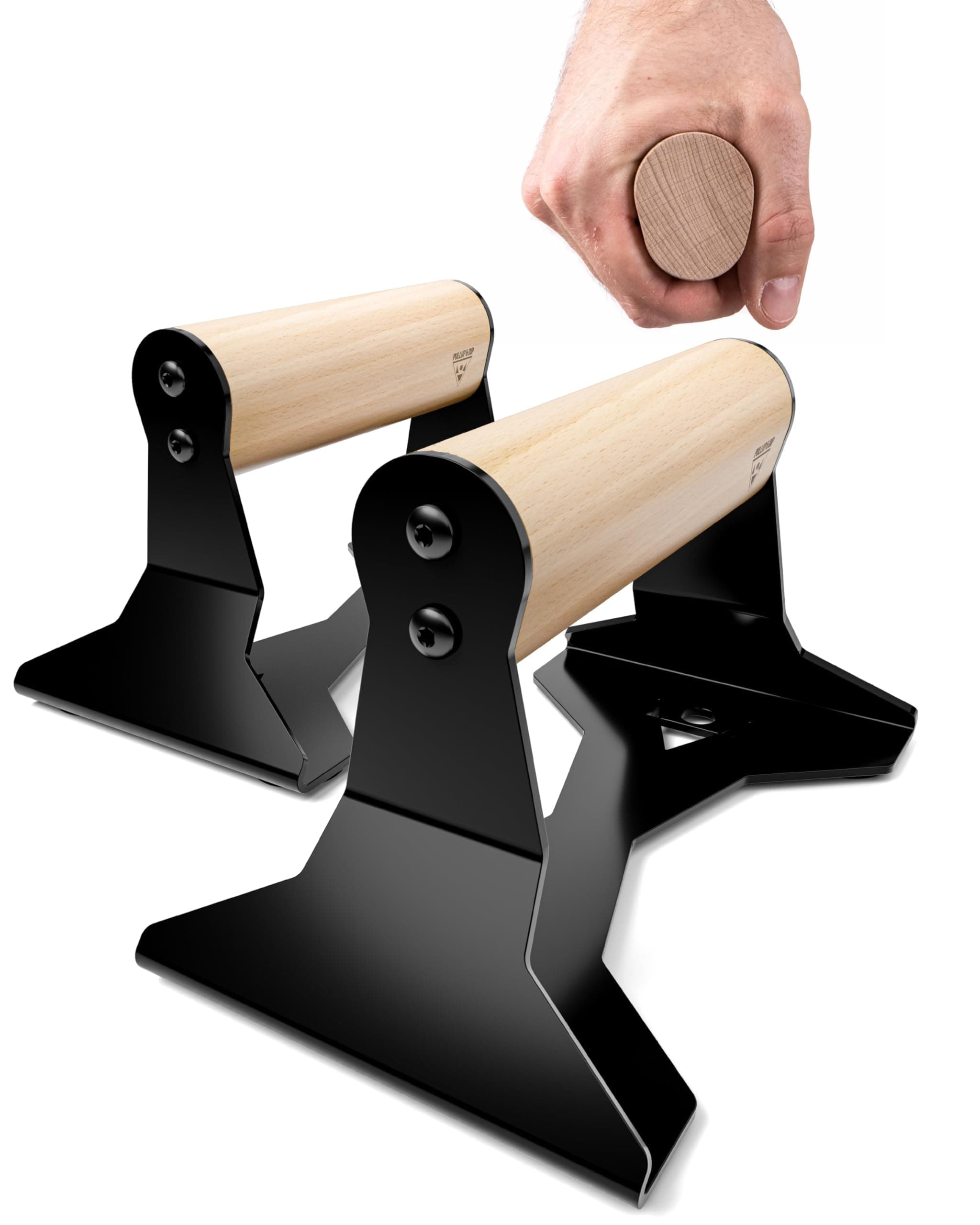PULLUP & DIP Parallettes - Push Up Handles with Ergonomic Wooden Handles & Heavy-Duty Steel - Non-slip Parallettes Bars for Strength Training and Calisthenics - Press Up Handles for Push Ups