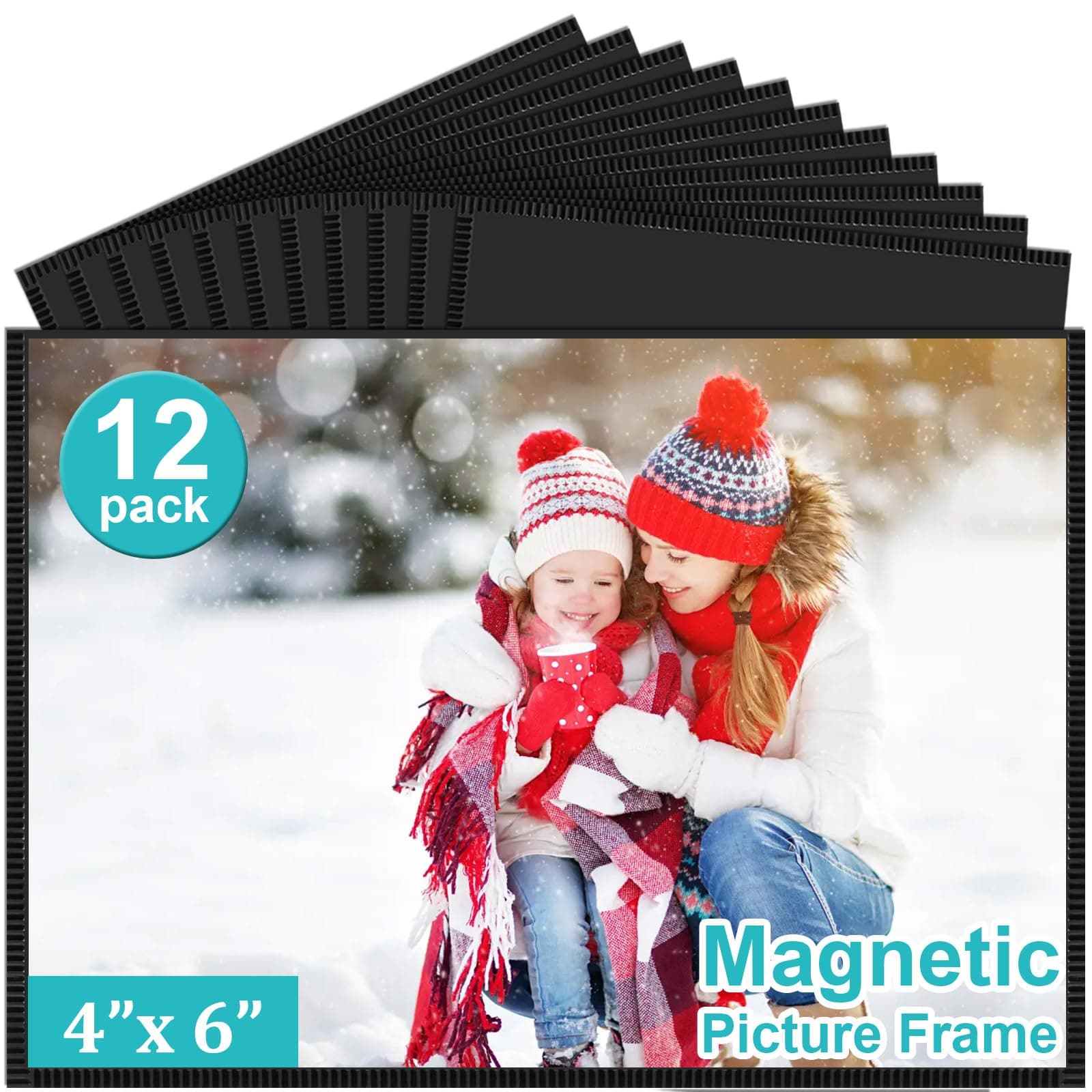 12 Pack Magnetic Picture Frame, Magnetic Frame with Black Border, Magnetic Photo Frames for Refrigerator 4x6” Reusable, Refrigerator Magnets for Pictures Perfect Display Frame