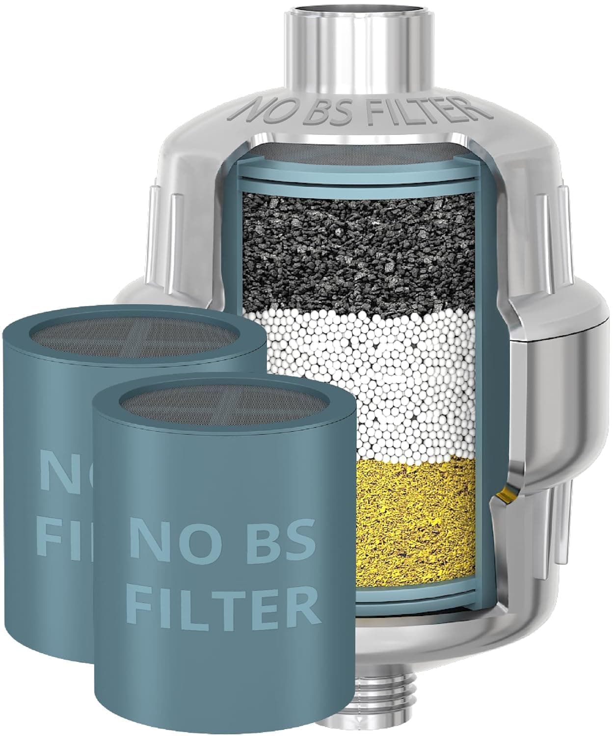 weAQUA Heavy Duty NO BS Shower Filter with Extra Replacement Cartridge – 99% Removal for Hard Water, Chlorine, Fluoride, Heavy Metals, Micro-Life, Organics and More (Chrome)