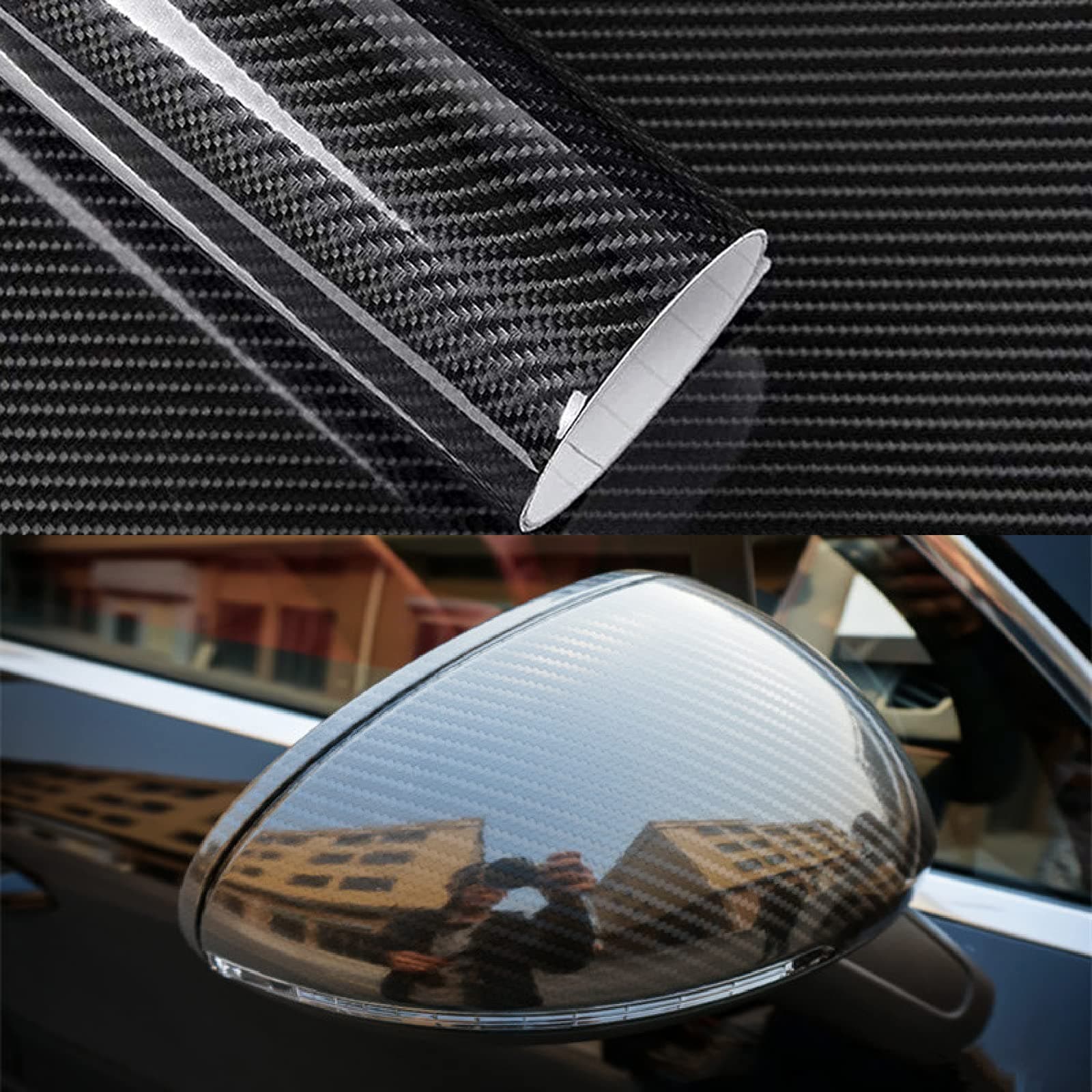 Carbon Fiber Vinyl Wrap 10ft x 1ft Self Adhesive Film, Black Vinyl Wrap Bubble Free with Air Release Technology, Perfect for Cars DIY Exterior Interior Protection (Black Carbon Fiber, 10ft x 1ft)