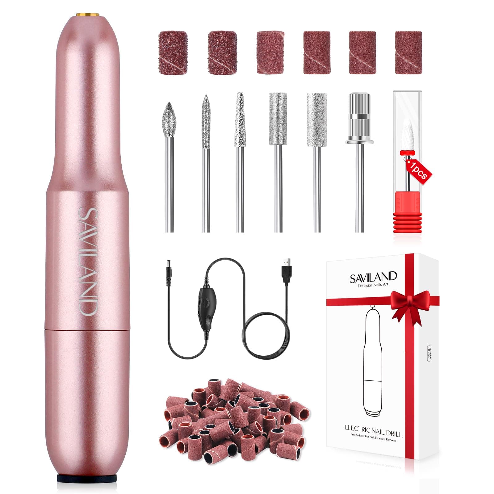 Saviland Electric Nail Drill: Nail File Adjustable Speed Nails Drill Machine Professional for Acrylic and Gel Nails Polish 7PCS Nail Drill Bits Electric Cuticle Scissors Manicure Pedicure Tool