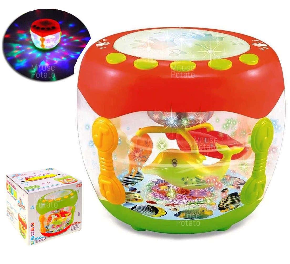UJIE® Flash Drum Rotating 3D Lights & Fish With Music Songs & English Learner (Multi-Color)