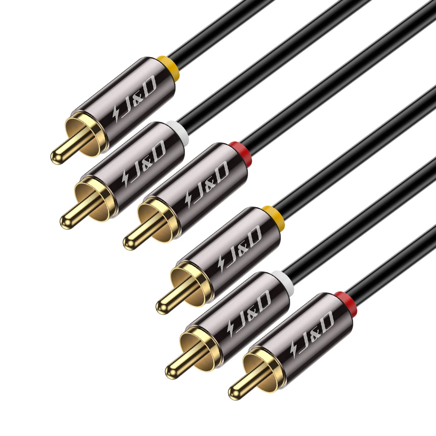 J&D Audio Video RCA Cable, Gold Plated 3 RCA Male to 3 RCA Male Stereo AV Cable Compatible with Set-Top Box, Speaker,Amplifier,DVD Player, RCA Cables, 15 Feet
