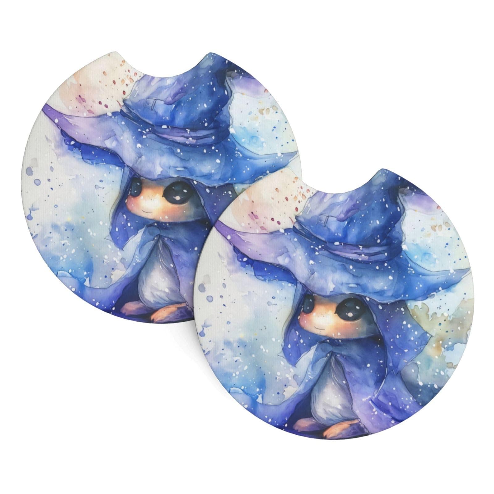Little Blue Wizard 2-pack car coasters, dust and stain resistant, Neoprene fabric, protective and decorative, Car Interior Cup Holder Pad, Car Drink Coasters