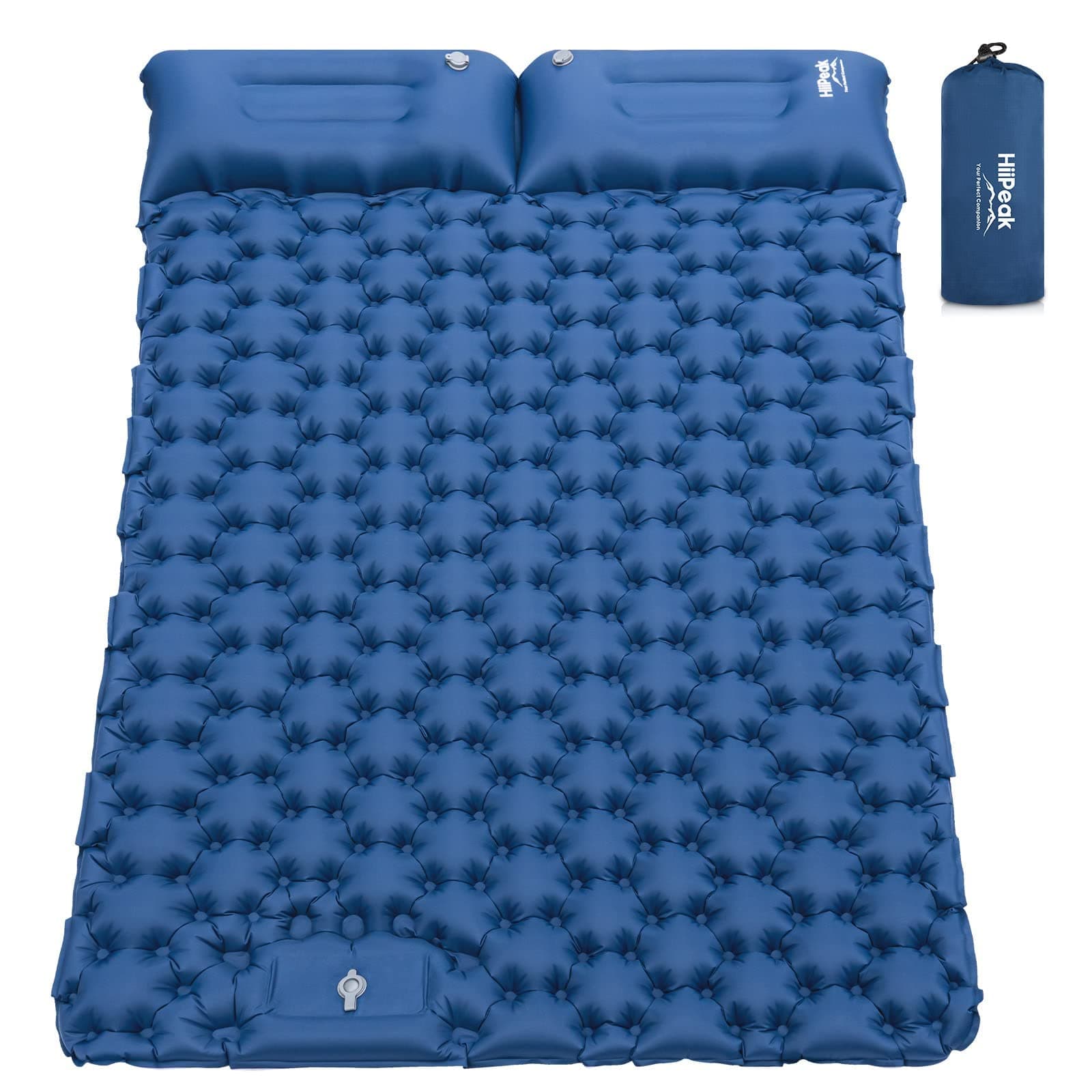 HiiPeak Double Sleeping Pad - Self Inflating 3" Extra-Thick for 2 Person with Pillow Built-in Foot Pump Inflatable Sleeping Mat for Backpacking, Hiking, Traveling, Tent, Portable Camping Mat (Blue)