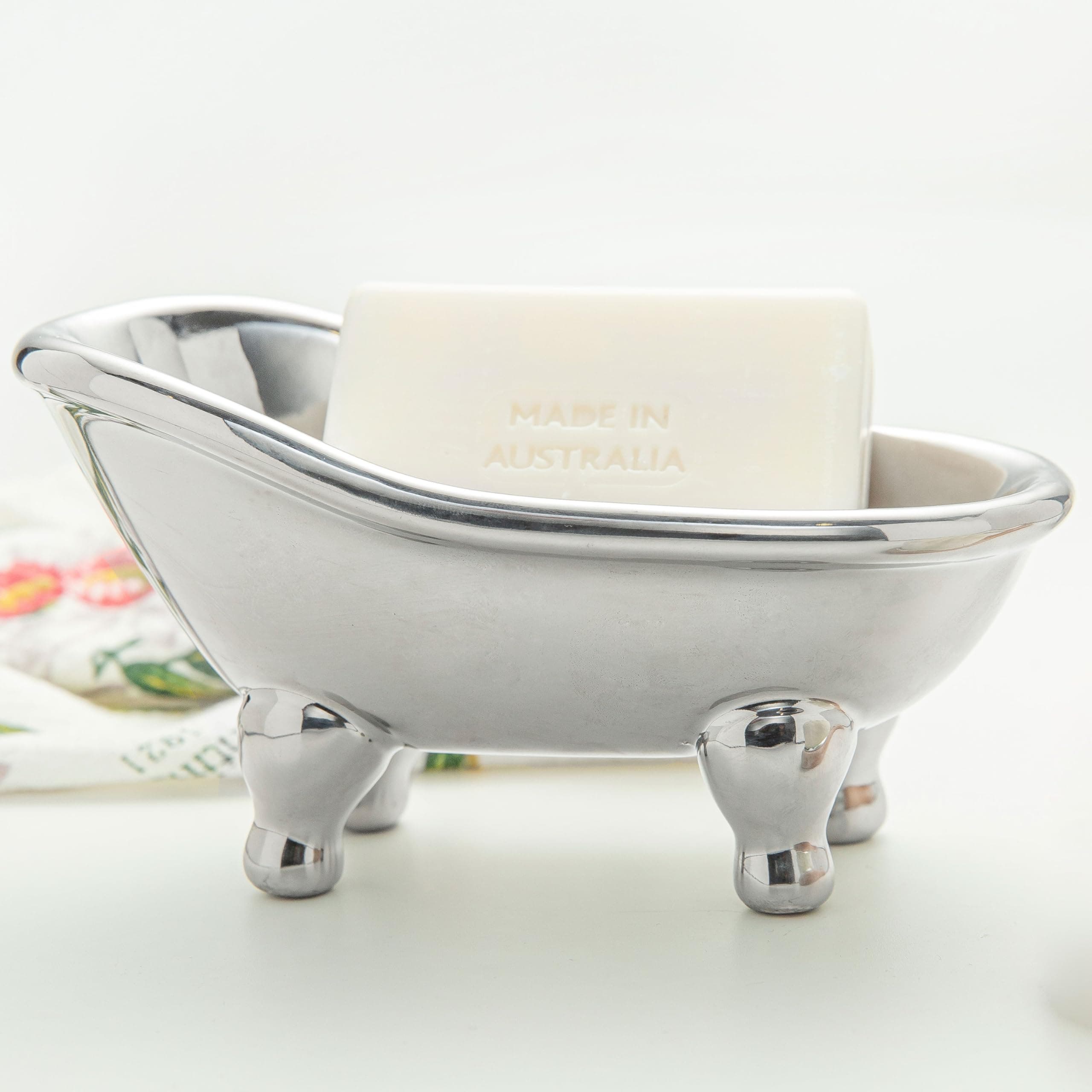 5.6" Ceramic Mini Bathtub Soap Dish Decortative Clawfoot Bathroom Soap Dish (Silver)