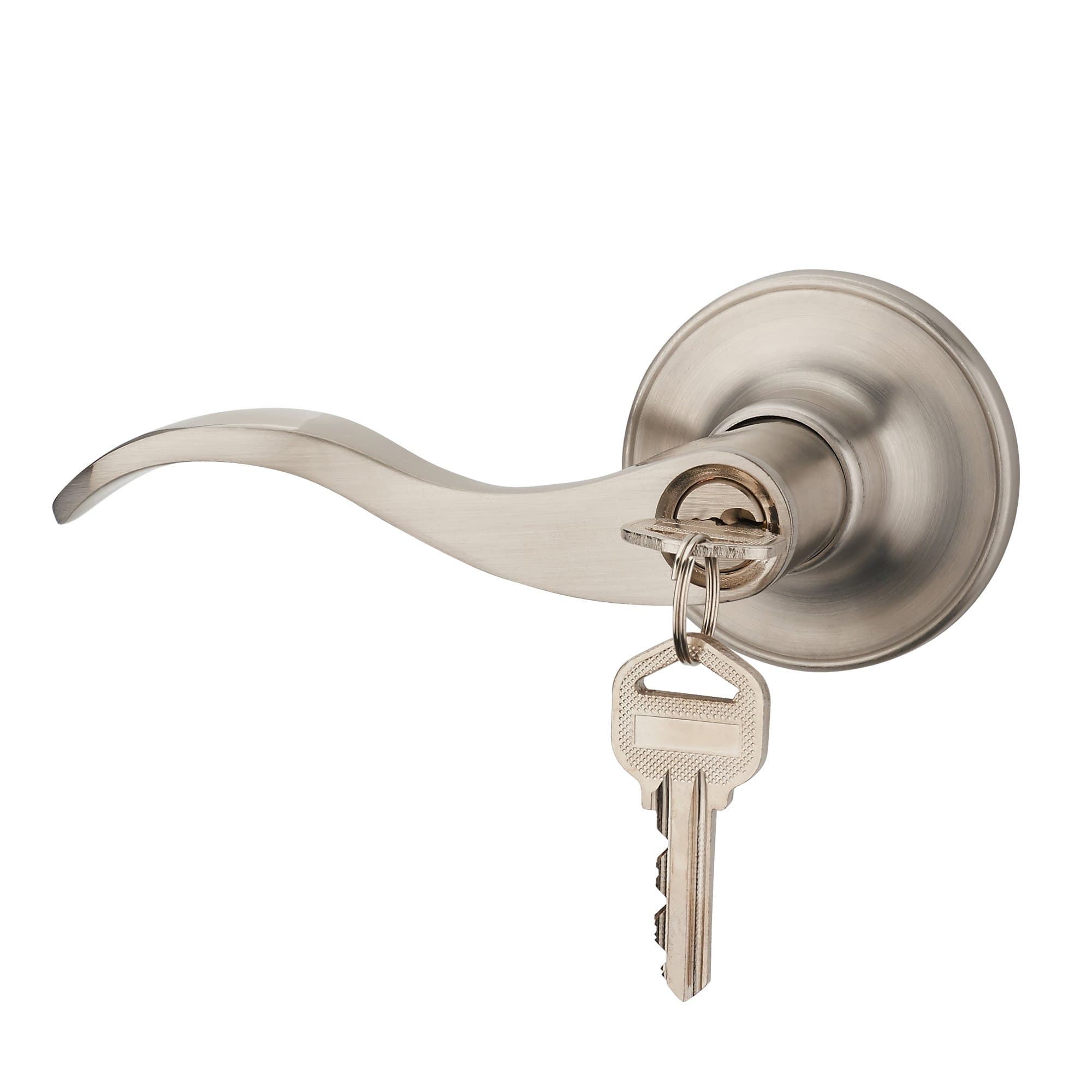 – HAIFUAN Wave Style Lever Handle Entry Front Door Knob Leverset Lockset, Satin Nickel Finish(805-K-L)