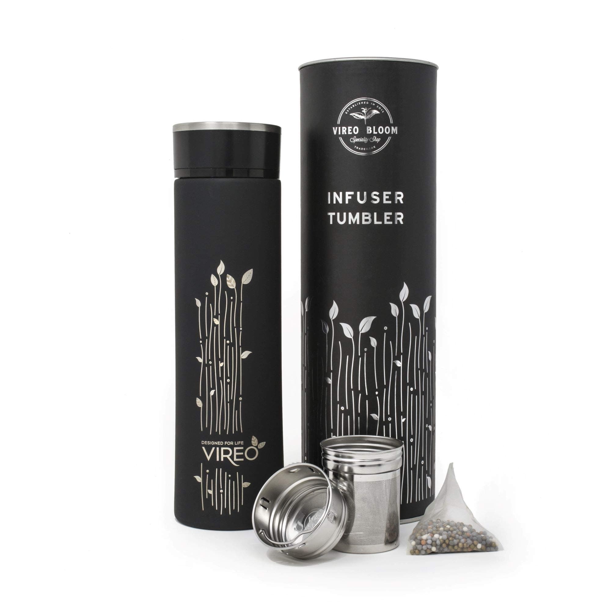 Vireo Bloom Stainless Steel Tea and Fruit Infuser Flask - BPA Free Vacuum Sealed, Insulated 500ml Eco Travel - For Sports, Camping, Office - Bonus Water Purify Granules