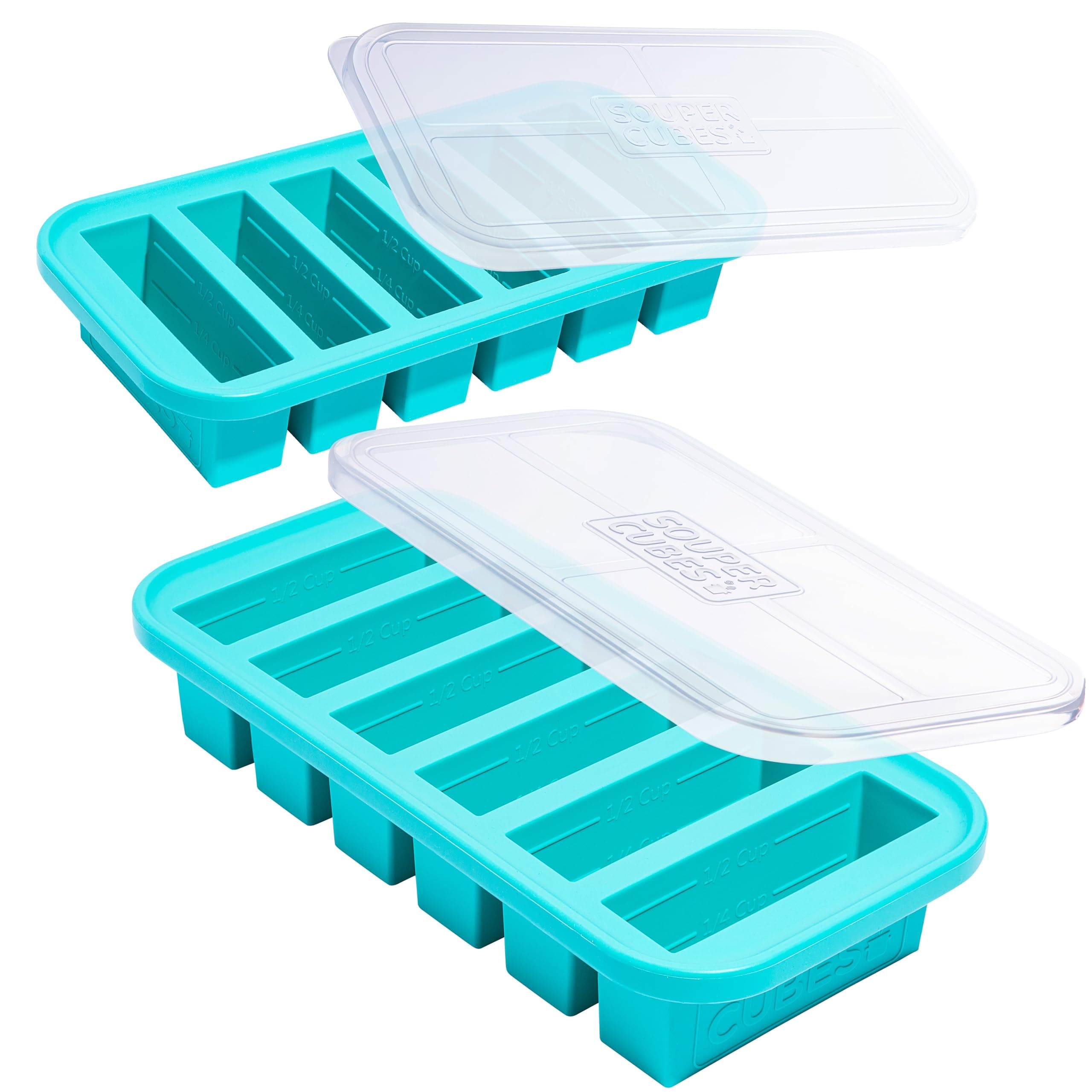 1/2 Cup Silicone Freezer Molds with Lids, Perfect for Storing Soups, Sauces, Juices, Desserts, Smoothie Prep and More, 1/2 Cup Silicone Freezer Trays - Aqua - 2-Pack
