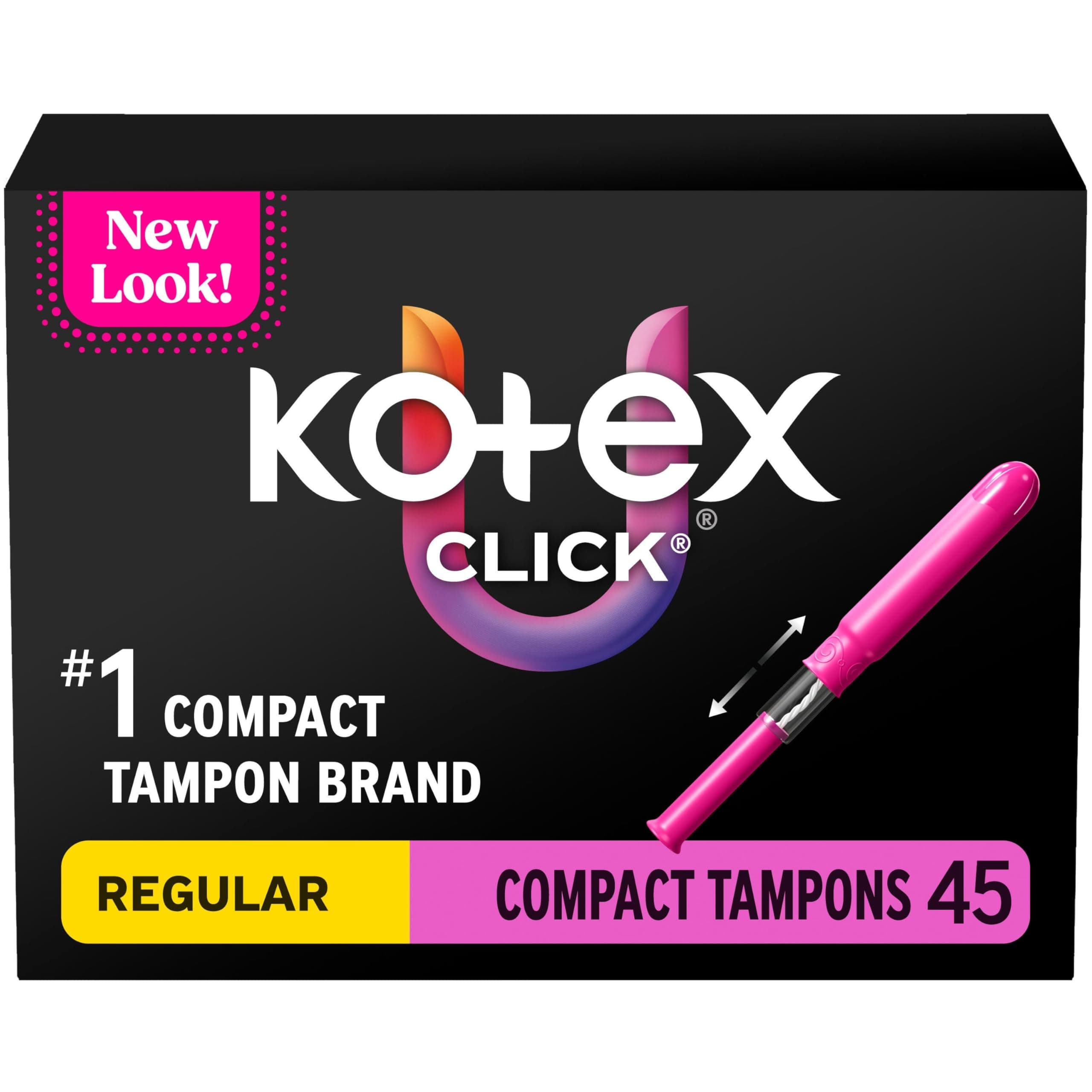 U by Kotex Click Compact Tampons, Regular Absorbency, Unscented, 45 Count