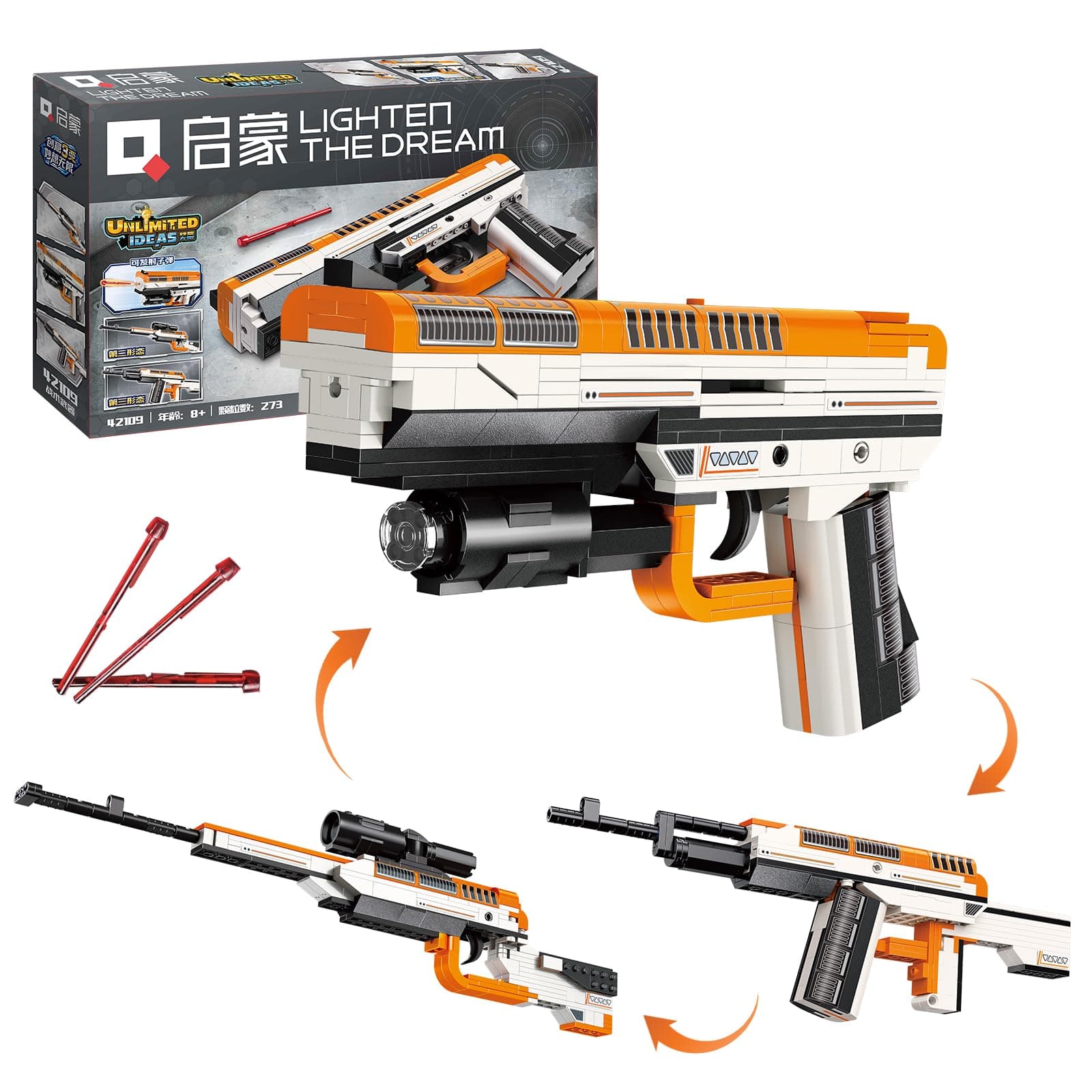 Gun Building Block, 3-in-1 Model Kit Building Blocks Gun DIY Can Launch, 272 Pcs Simulation Blaster Building Blocks Military Weapon Building Set for 8+ Years Kids Compatible with Lego Technic