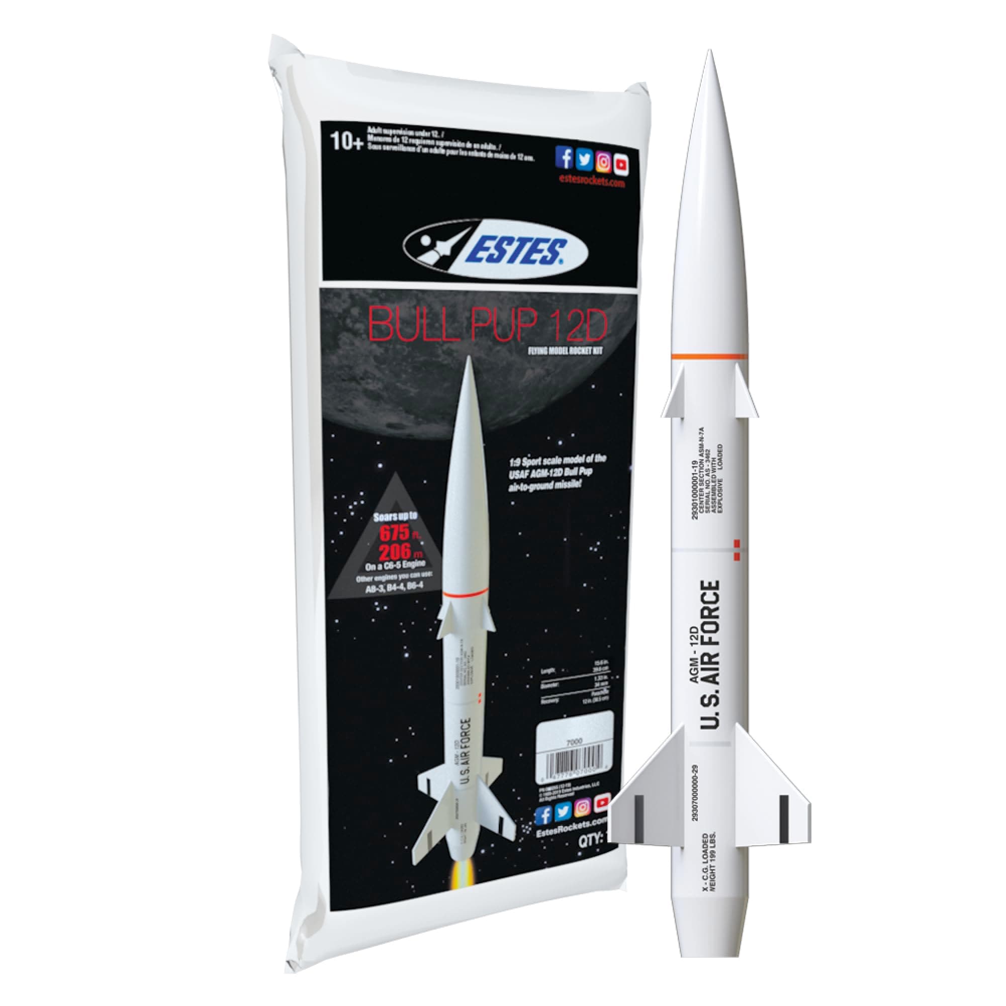 Estes 7000 Bull Pup 12D Rocket-Building Kit, Advanced Flying-Rocket-Model Kit for Ages 10+