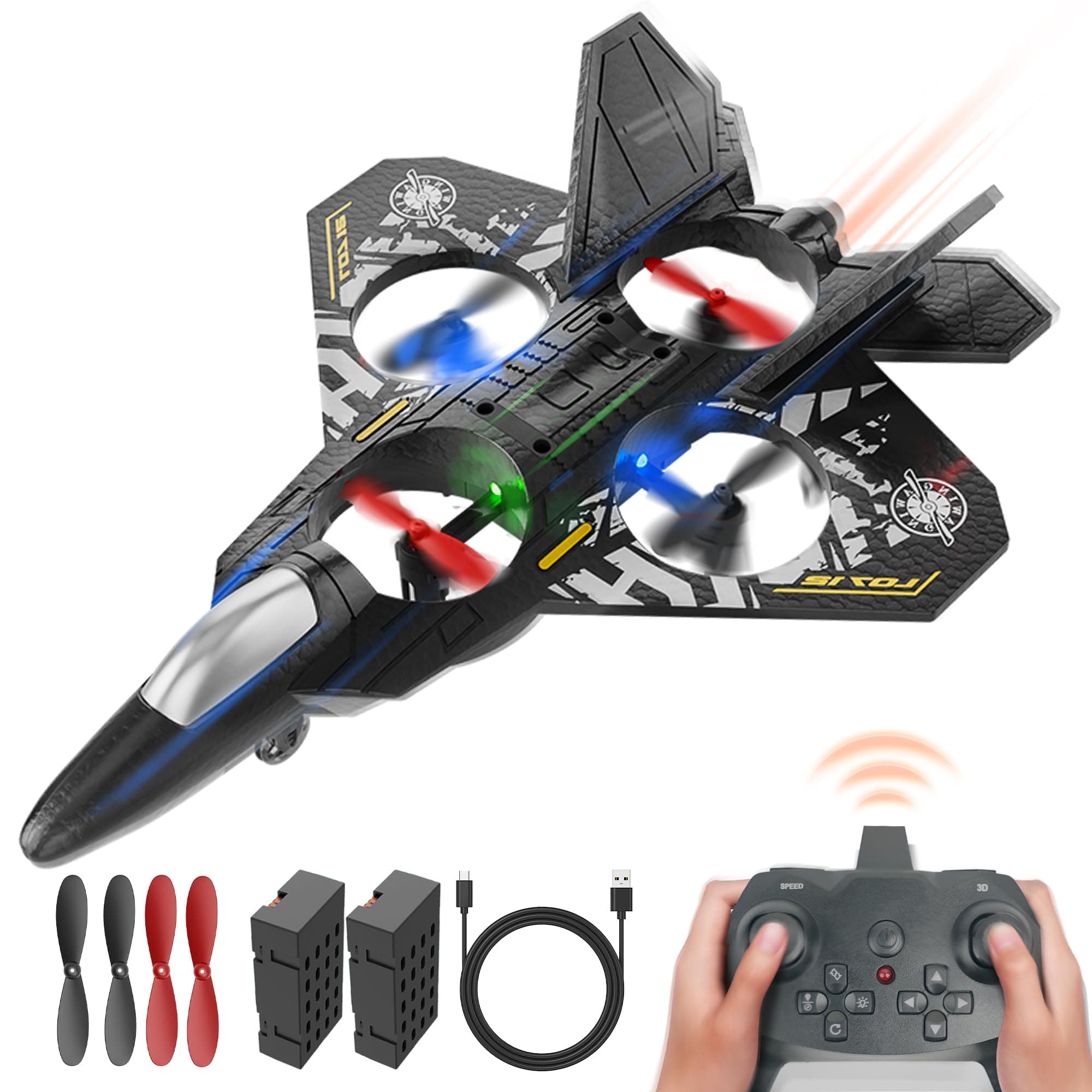 BEZGAR Remote Control Plane RC Airplanes, 2.4GHZ 6-axis Gyro RC Aircraft Toys for Adult Kids Beginners with 360° Flip/Colorful LED Navigation Lights/2 Batteries