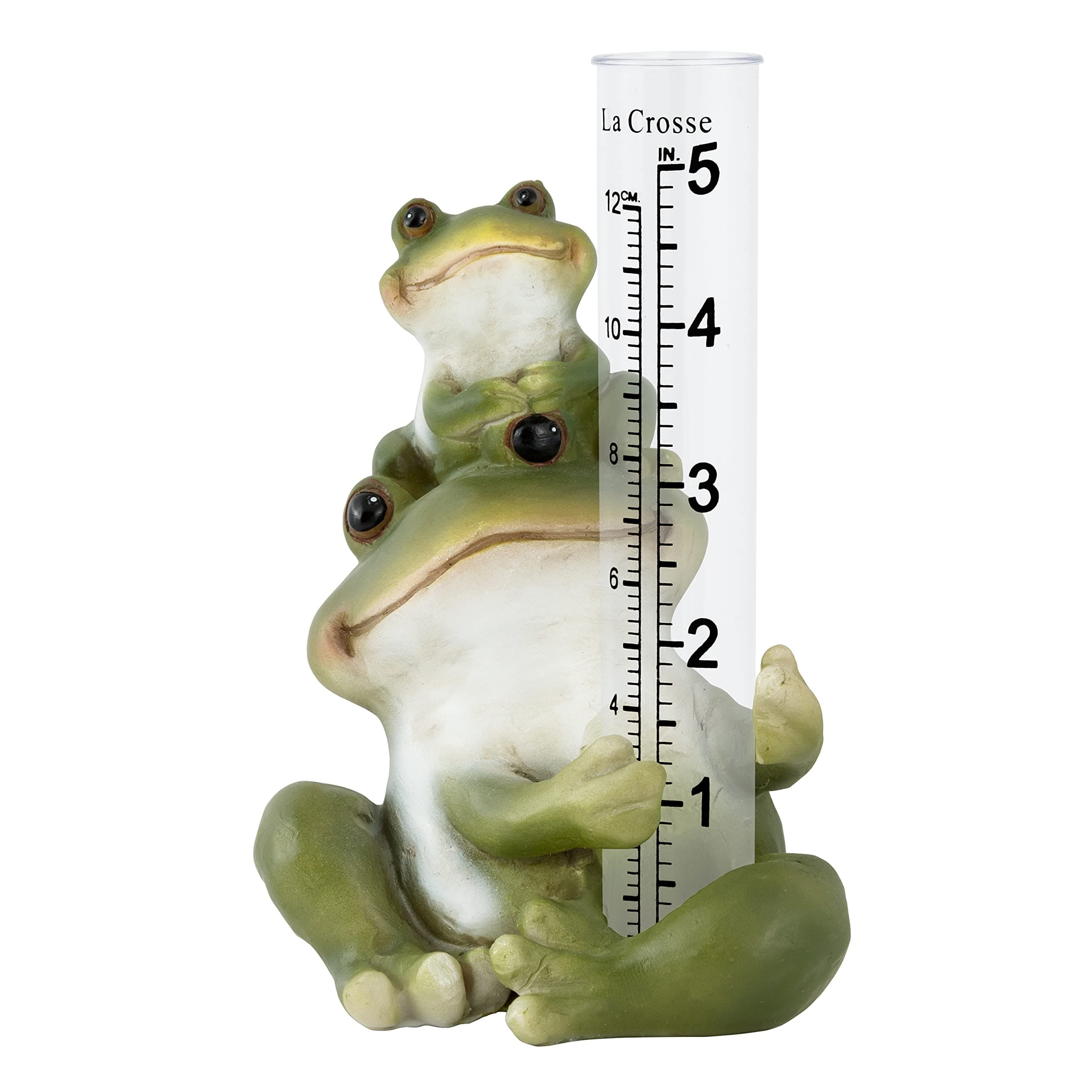 La Crosse 704-4114 5 in. Table Standing Polyresin Frog Rain Gauge