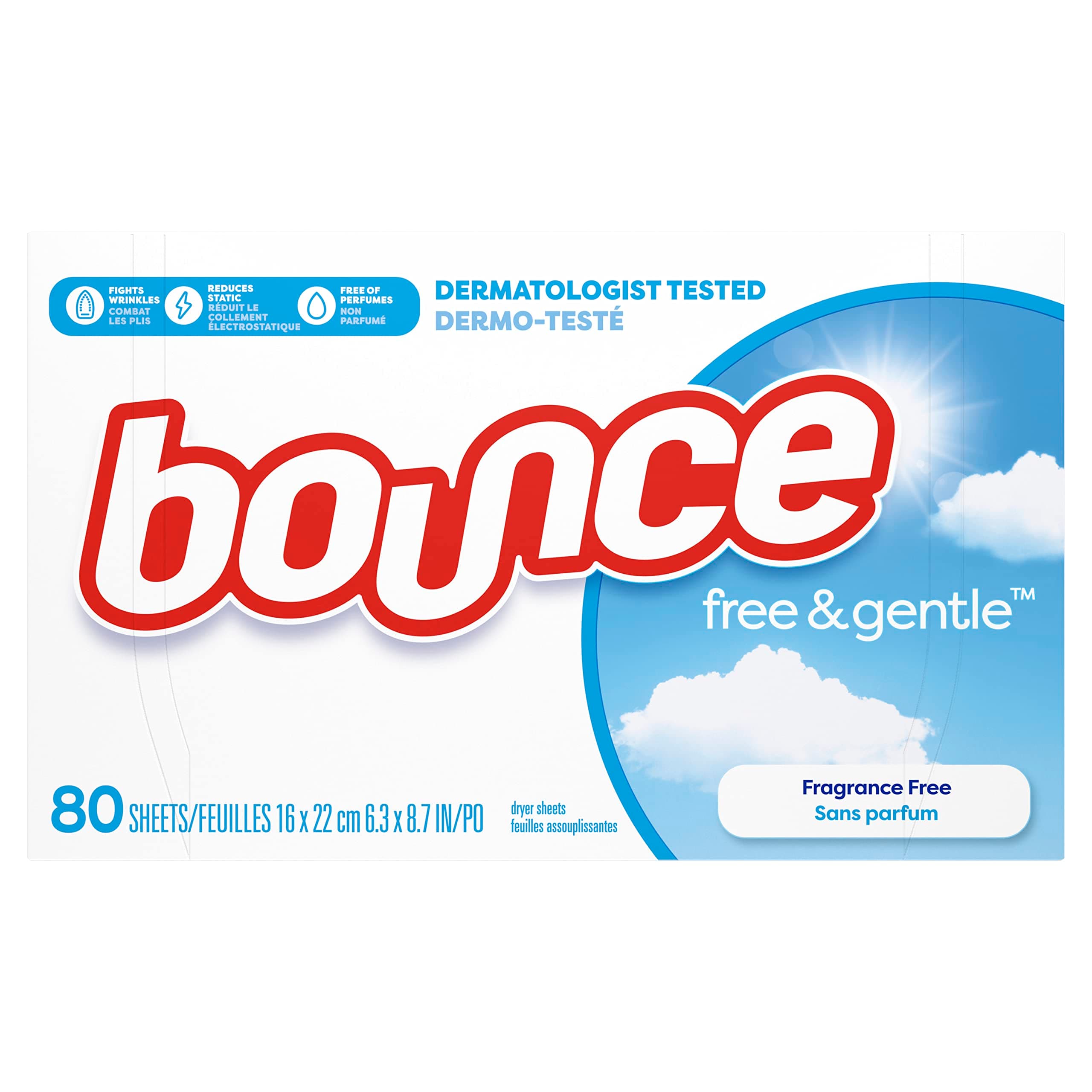 Bounce Free & Gentle Fabric Softener Sheets, 80 Count