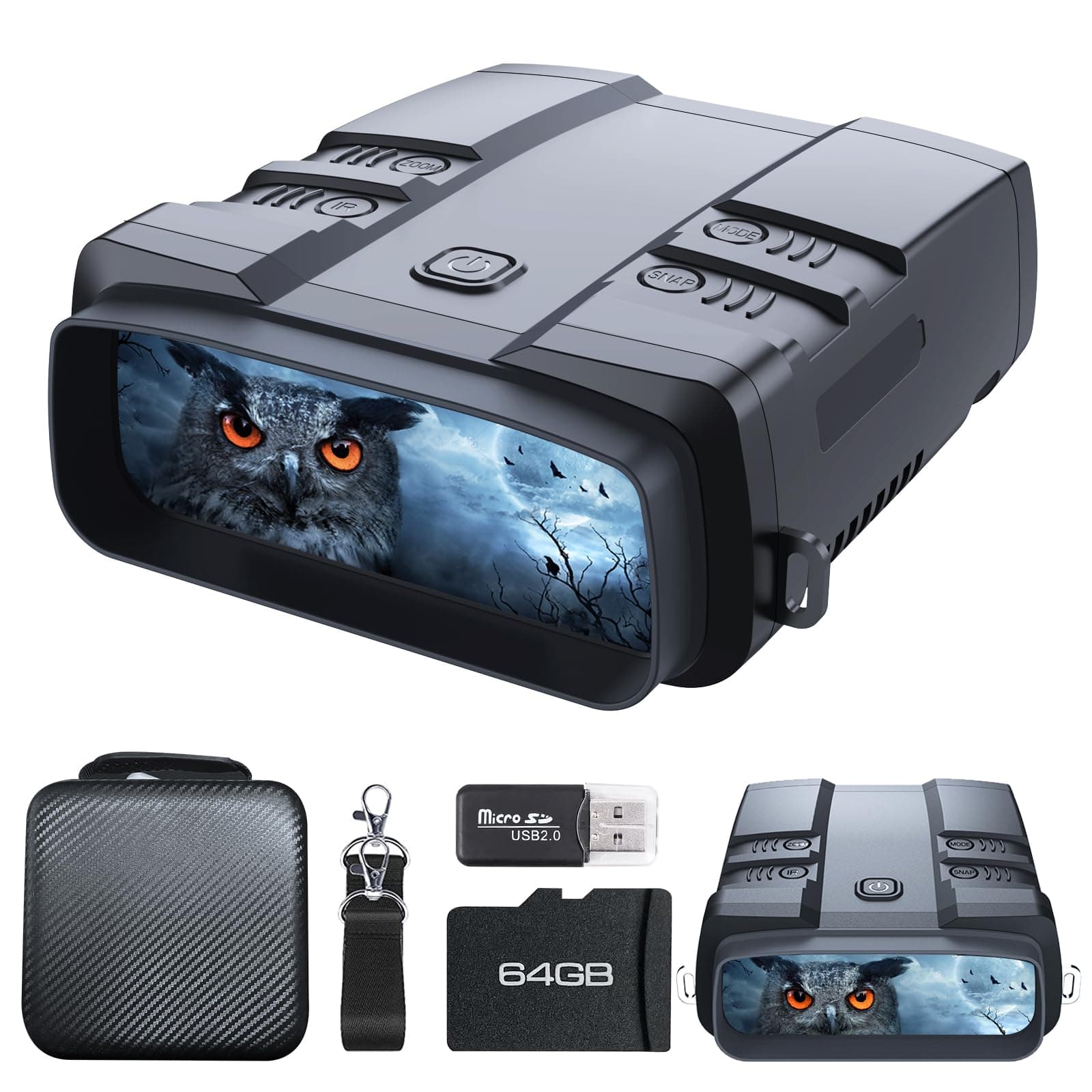 Night Vision Goggles, True 4K Night Vision Binoculars, Built-in Powerful Focusable IR, 6000mAh Rechargeable Battery, Super Large Display, Long Viewing Range, Free 64GB Card (Carbon Black)