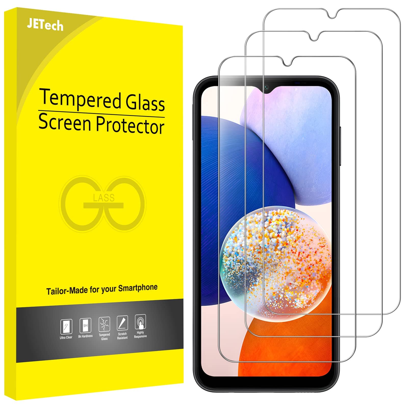 Screen Protector for Samsung Galaxy A14 4G / 5G 6.6-Inch, 9H Tempered Glass Film, Anti-Scratch, HD Clear, 3-Pack
