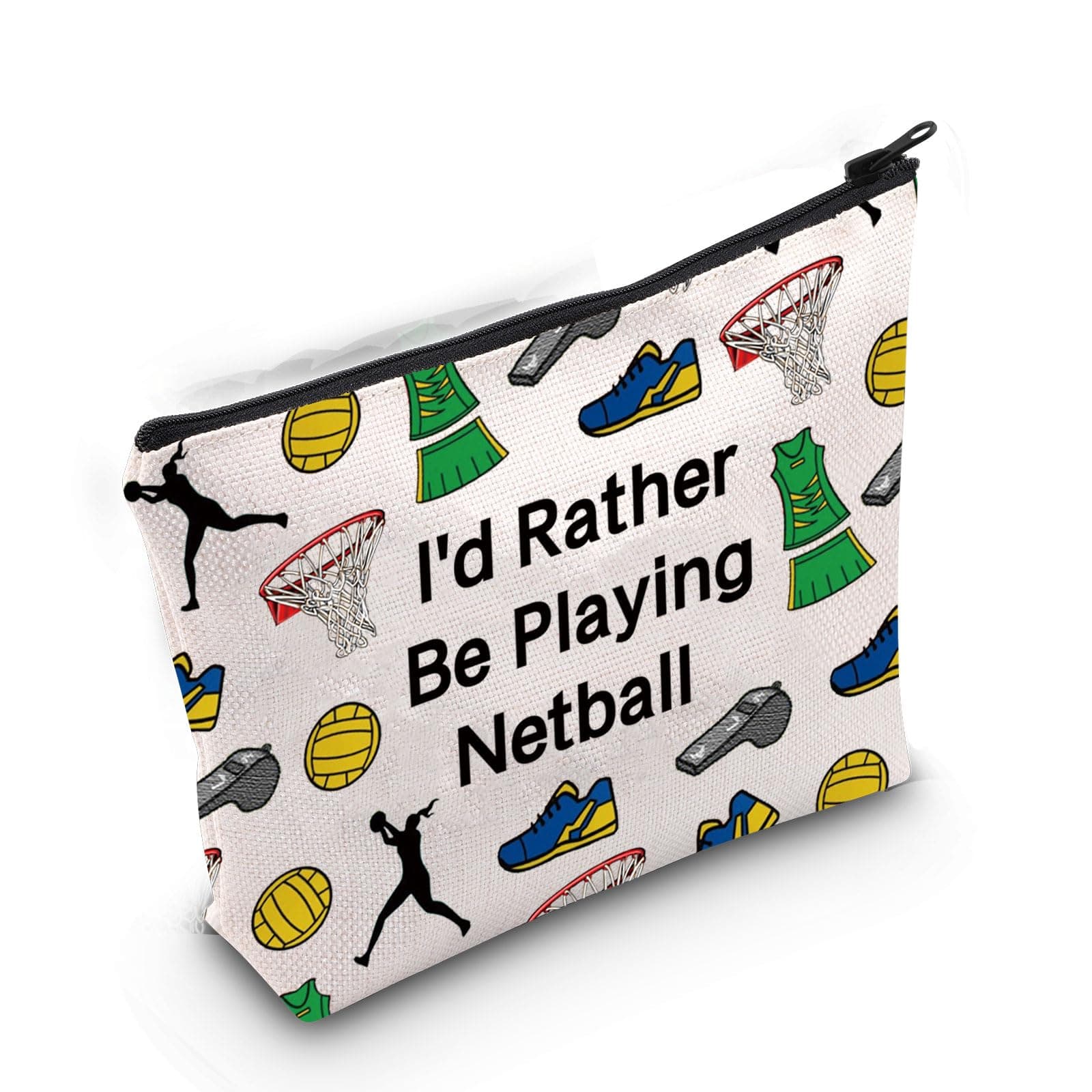 LEVLO Netball Ball Makeup Bag I'd Rather Be Playing Netball Gift for Netball Appreciation Netball Coach Gift Netball Team Zipper Pouch (Playing Netball 3uk)
