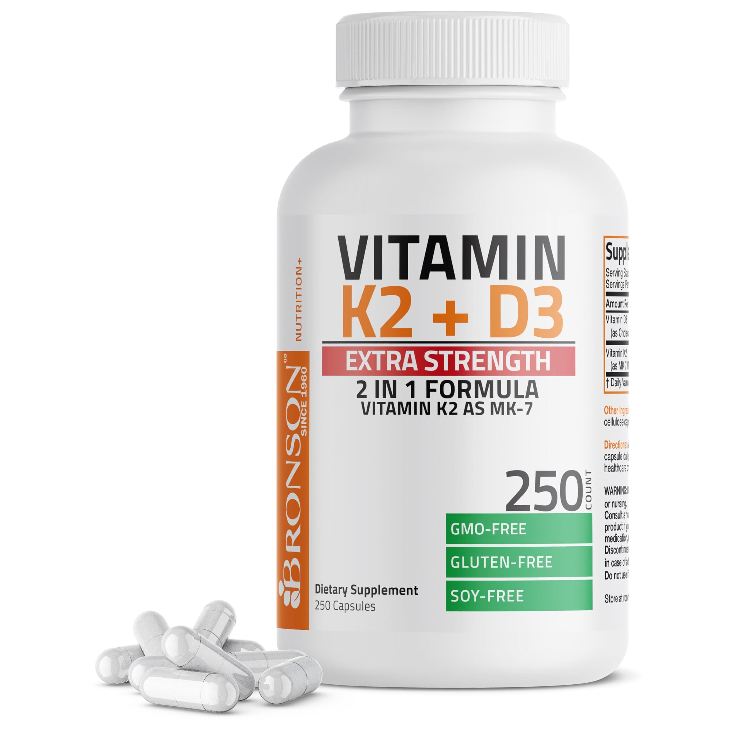 Vitamin K2 (MK7) with D3 Extra Strength Supplement Bone and Heart Health Non-GMO Formula 10,000 IU Vitamin D3 & 120 mcg Vitamin K2 MK-7 Easy to Swallow Vitamin D & K, 250 Capsules