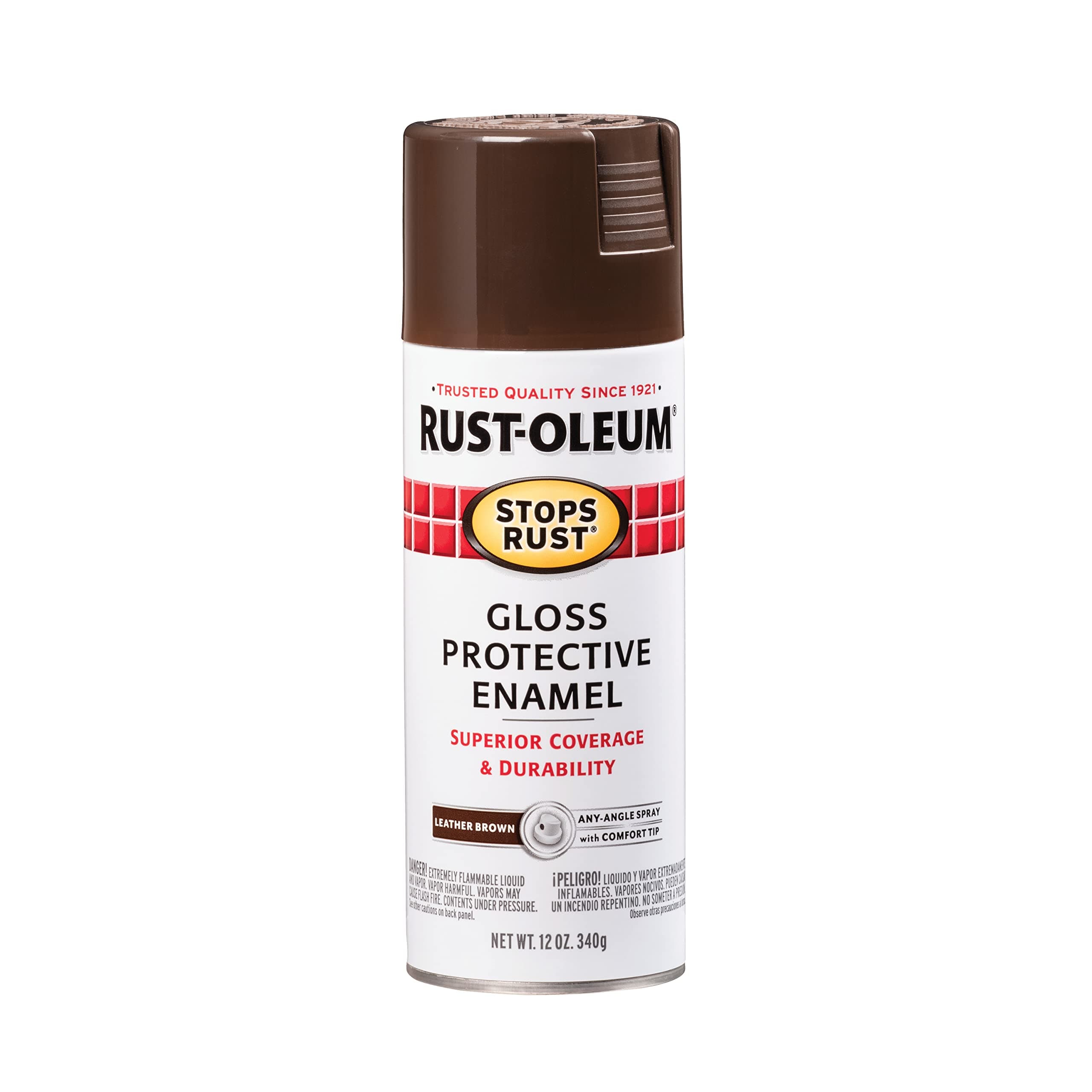 Rust-Oleum 7775830 Stops Rust Spray Paint, 12 oz, Gloss Leather Brown