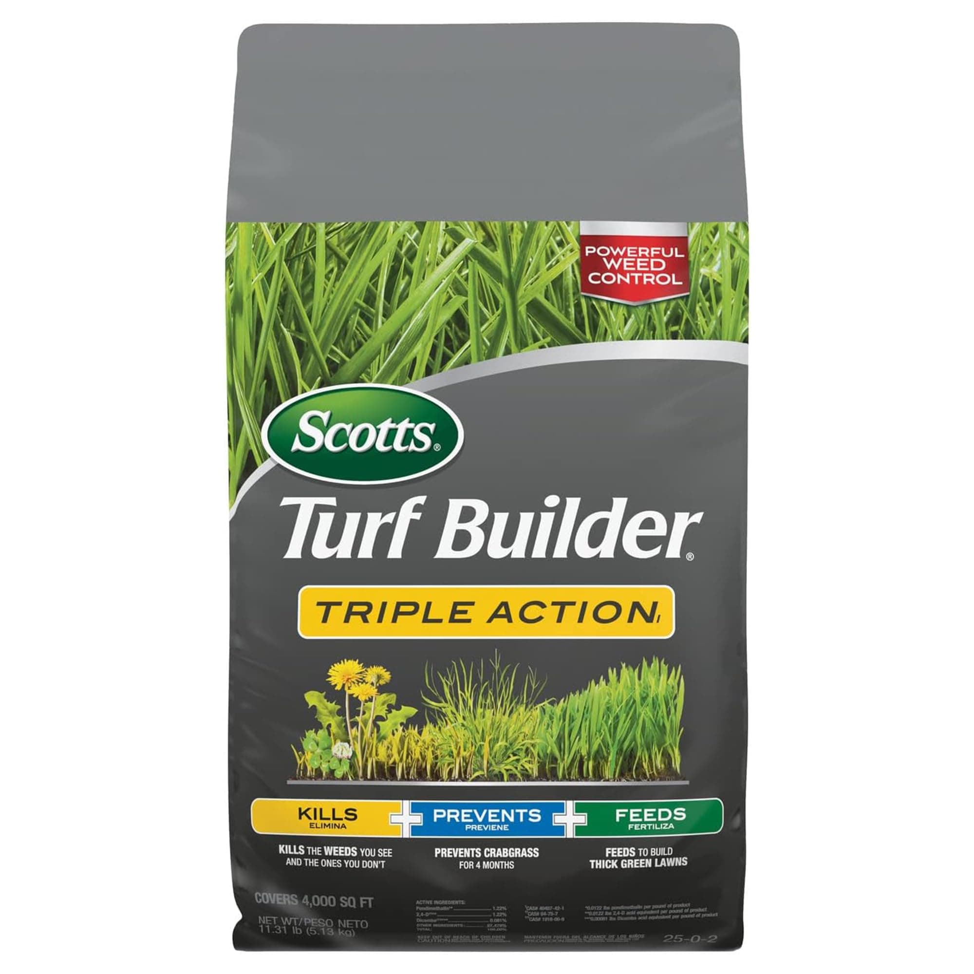 Turf Builder Triple Action1 - Weed Control, Lawn Weed Killer, Crabgrass Preventer, and Grass Fertilizer for Lawns, Covers 4,000 sq. ft., 11.31 lb.
