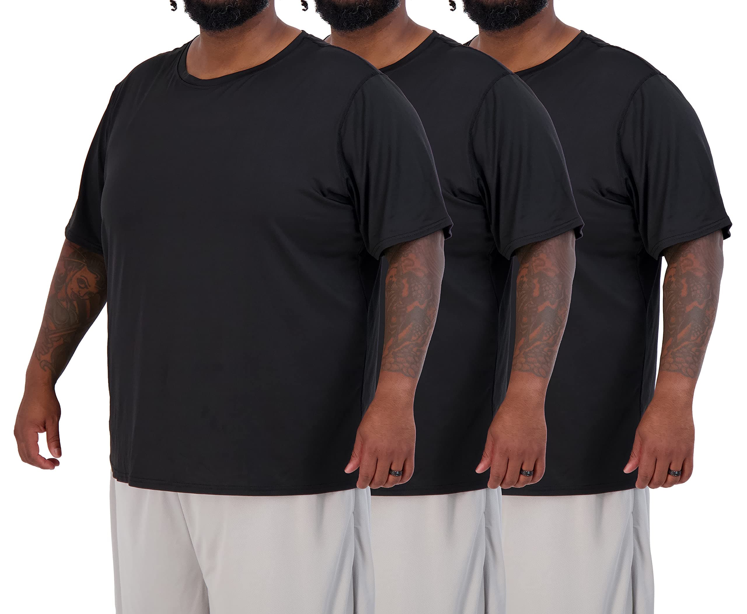 Real Essentials 3 Pack: Mens Big & Tall Tech Stretch Long-Sleeve & Short-Sleeve Dry-Fit T-Shirt
