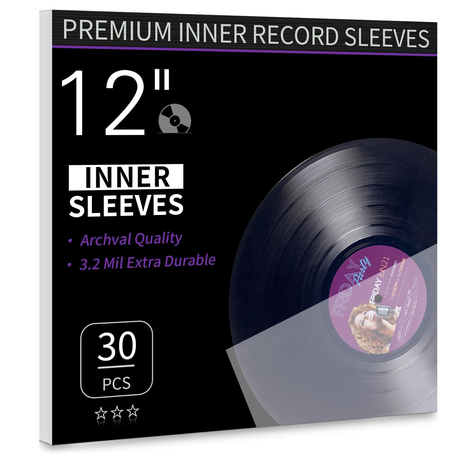 COIDEA Vinyl Record Inner Sleeves, 30 Anti Static 12" LP Vinyl Inner Sleeves, Premium Protective Plastic Vinyl Sleeves Albums Covers for 33 RPM Record Protection Collection Storage Vinyl Lovers Gift